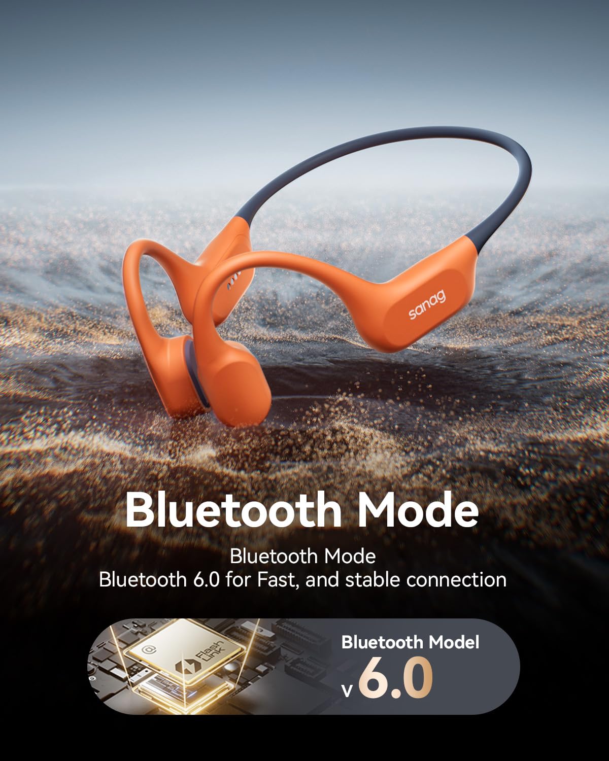 Auriculares de Conducción Ósea Sanag Silicona Impermeables IP68 Bluetooth 6.0 para Natación y Deportes