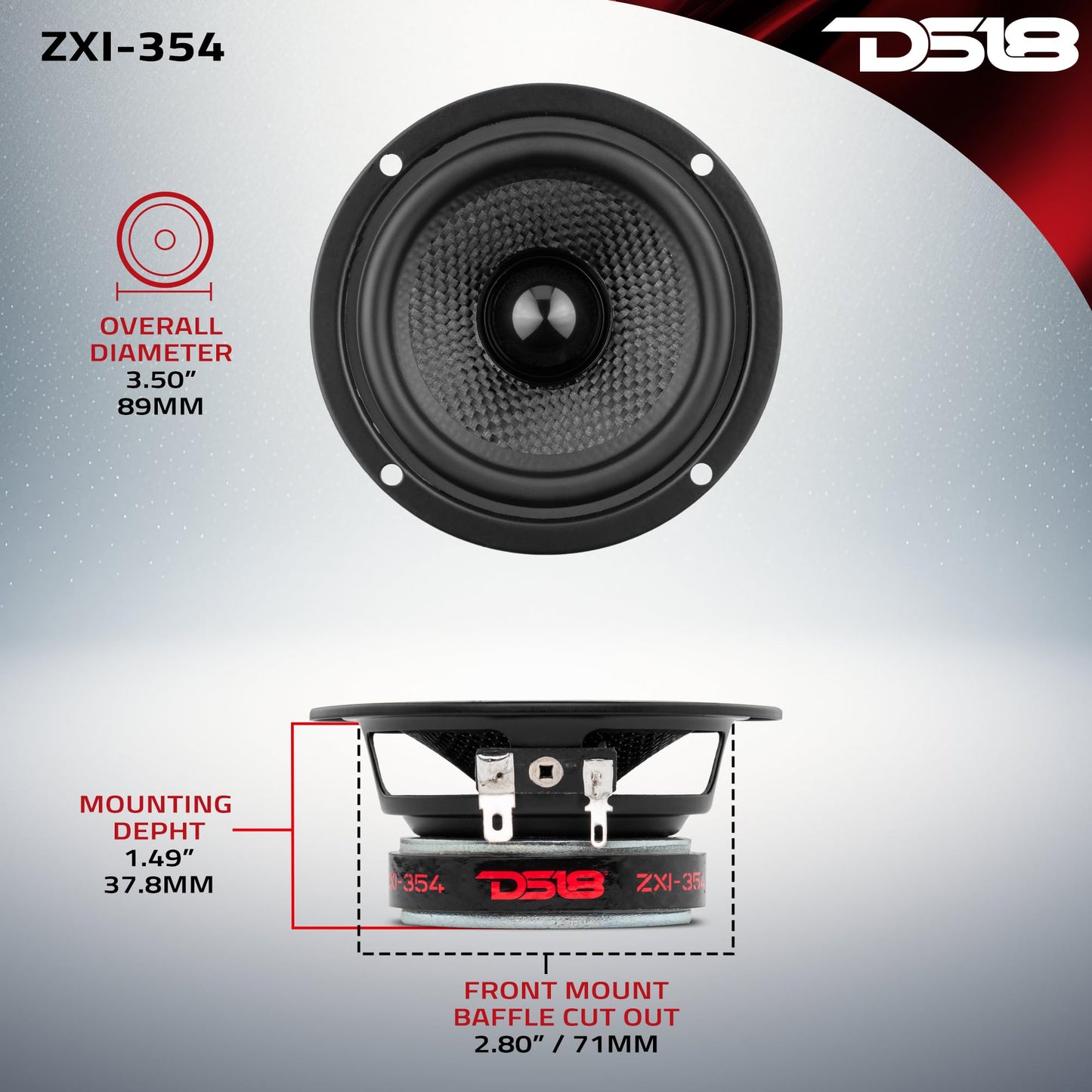 DS18 ZXI-354 - Altavoz de Audio para Coche de Rango Completo de 3.5 Pulgadas con Cono Kevlar de 120 vatios y 4 ohmios - Par de Altavoces 3.5 (2 Altavoces)