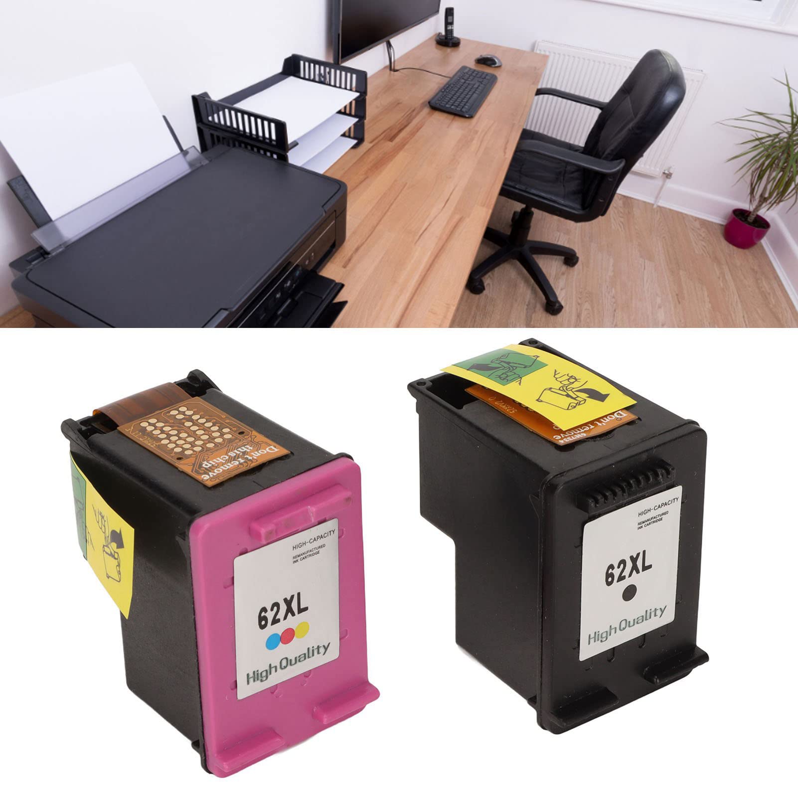 Hilitand Paquete Combinado de Cartuchos de Tinta 62XL Compatible con OfficeJet 200 258 5540 5542 5640 7640 Y para Impresora Envy 5540 5542 5545 5640, 1 Negro, 1 Tricolor, 2