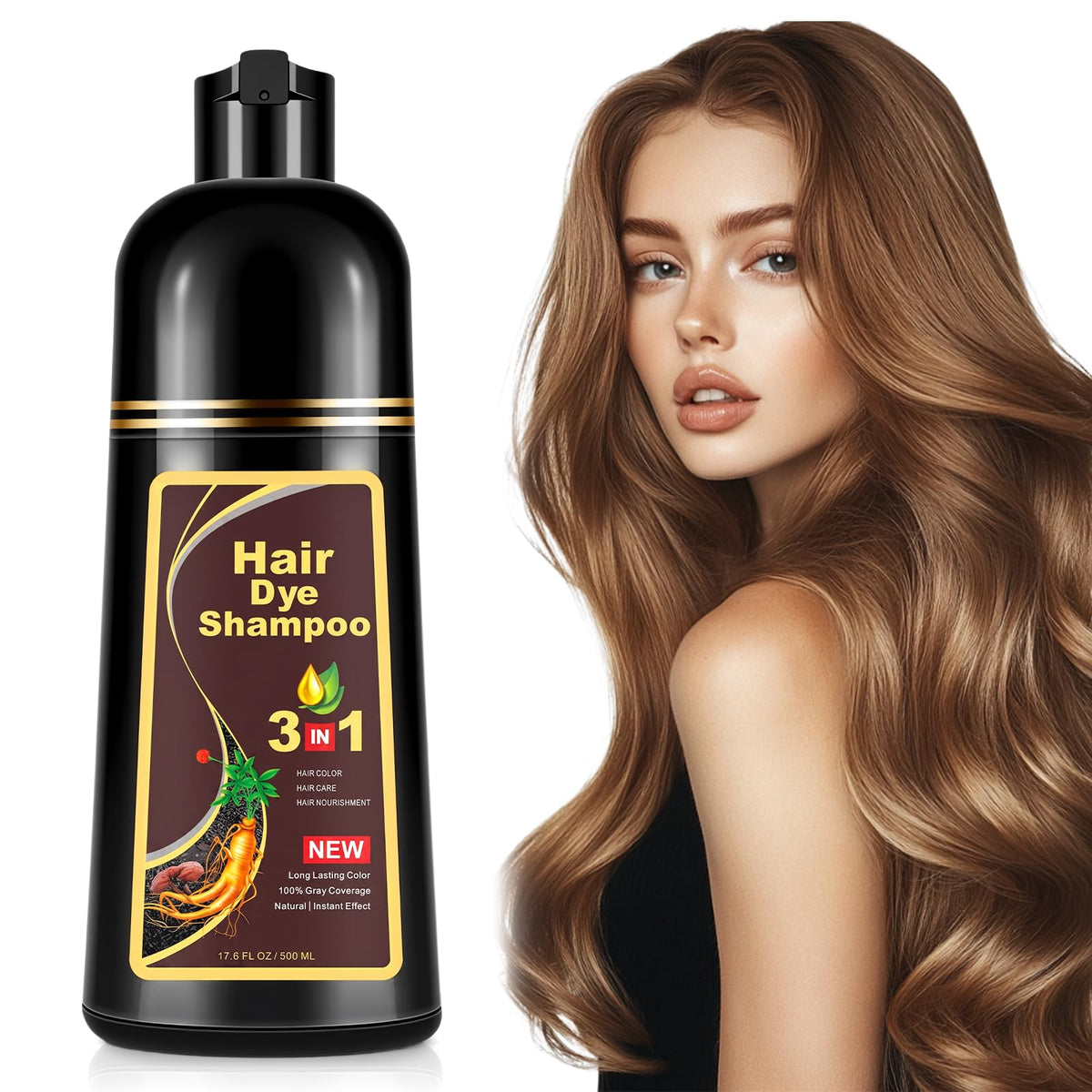 Champú Instant Hair Color para Cabello,hair dye shampoo,Champú Tinte Instantáneo 3 En 1 Fórmula Suave Que contiene Ingredientes Naturales,shampoo tinte, Adecuado Para HombresY mujeres (Marrón claro)