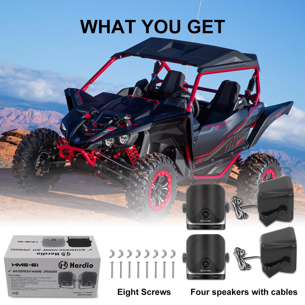 Altavoces Marinos Herdio 4 Pulgadas Negros Duales Impermeables 240W de 2 Vías para Camión, Jeep, ATV, UTV, Carrito de Golf, Tractor