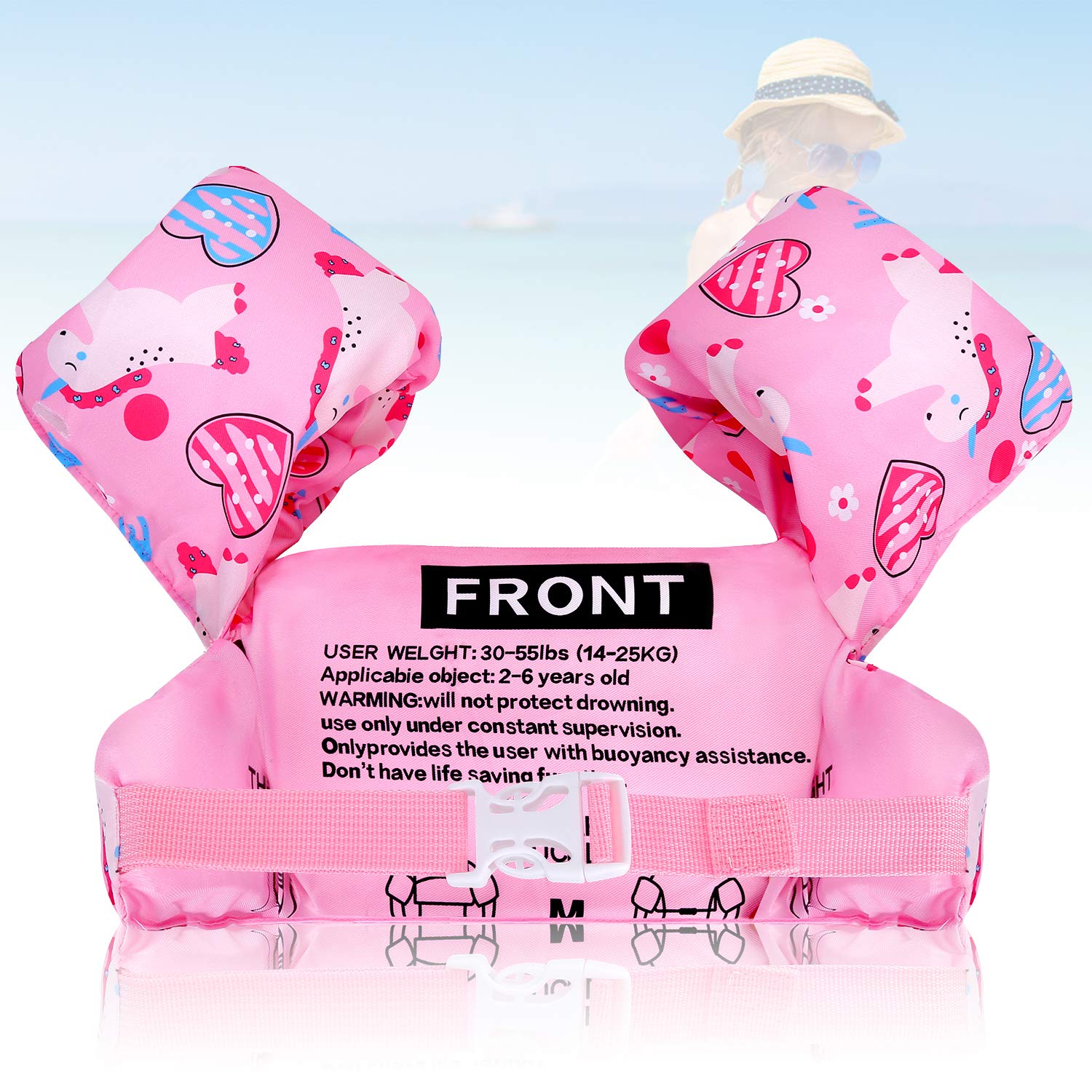 Biange - Chaleco de natación para niños de 30 a 50 libras, flotador de piscina para bebé para ayudar a nadar, niños y niñas, Rosado Heart