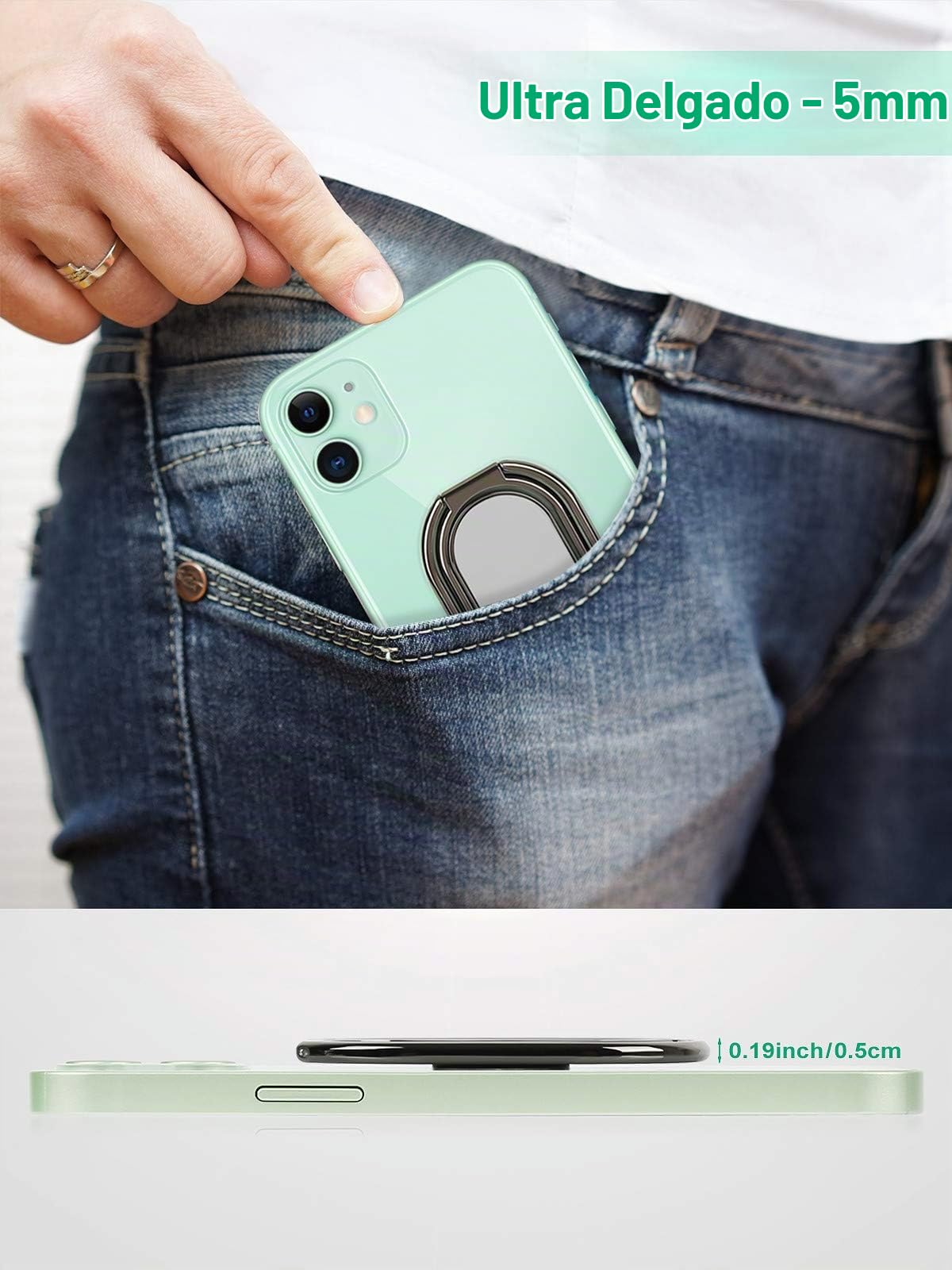 Soporte de Anillo para Teléfono Celular Compatible con iPhone iPad y Smartphones con Rotación de 360 Grados y Soporte Magnético Universal para Coche
