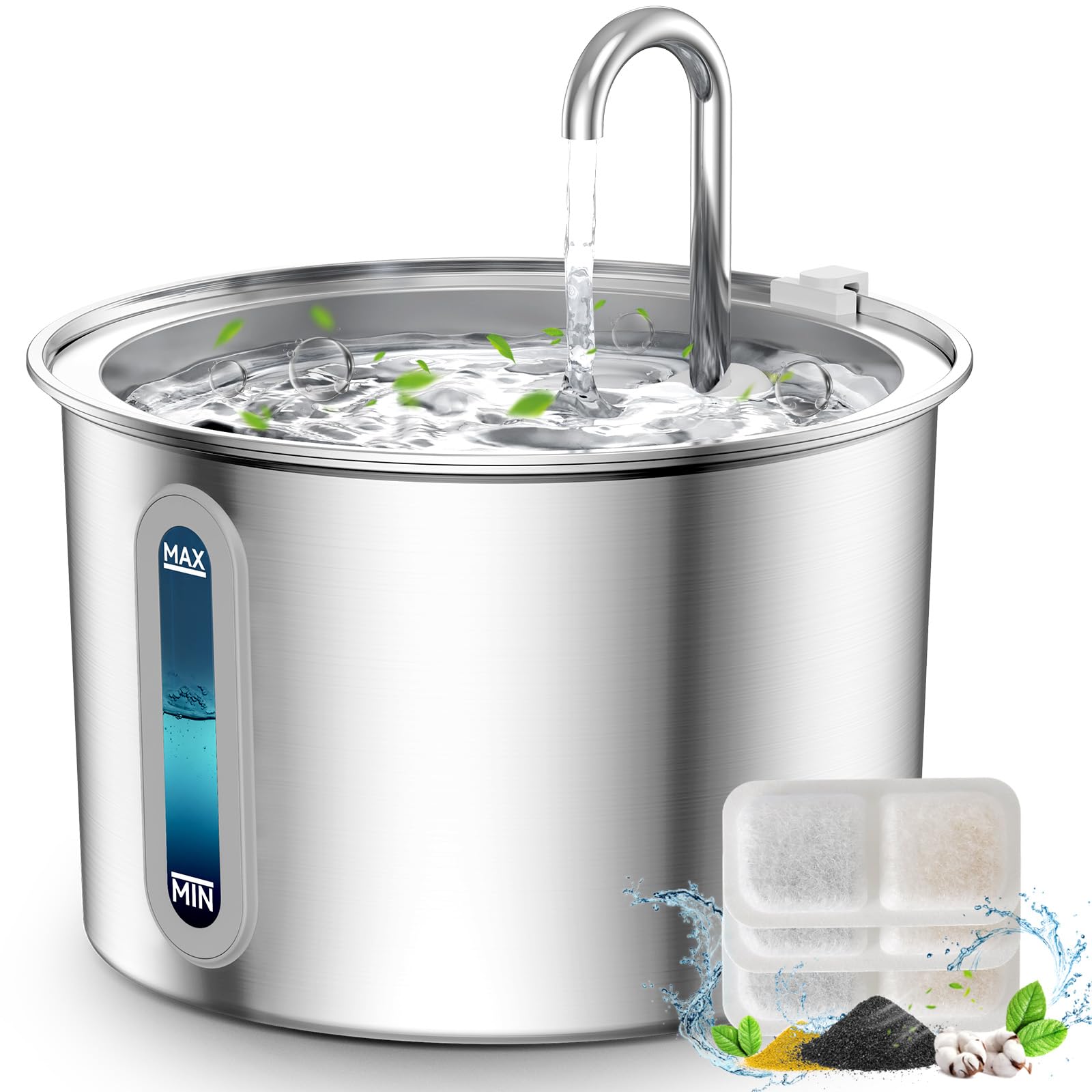 Fuente de Agua de Acero Inoxidable Oneisall Plata con Luz LED para Mascotas de 2 Litros