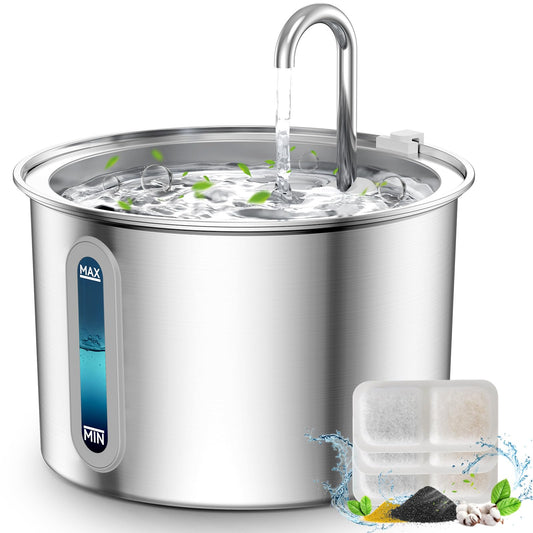 Fuente de Agua de Acero Inoxidable Oneisall Plata con Luz LED para Mascotas de 2 Litros