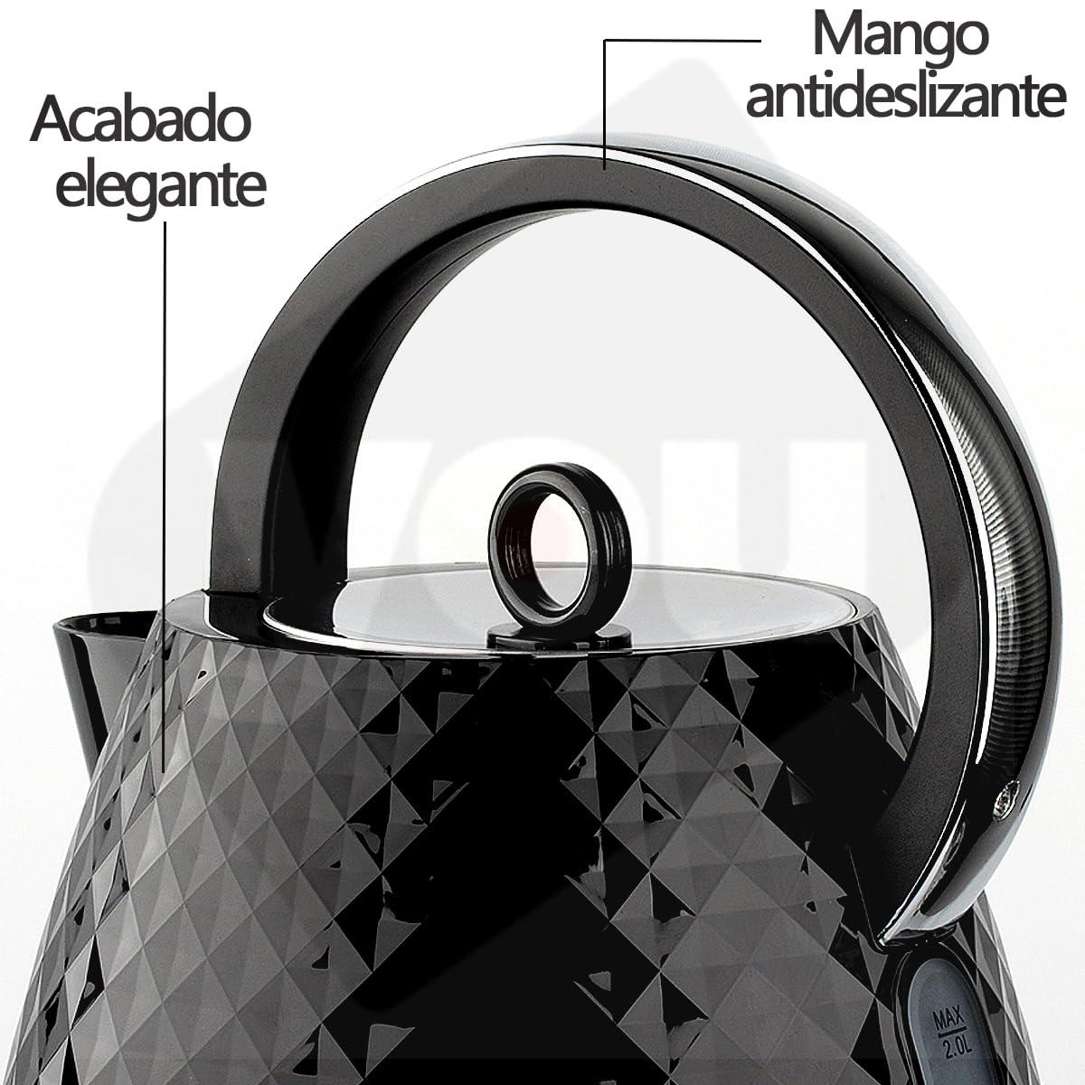 Hervidora De Agua Tetera Electrica Jarra de 2 Litros Base 360° Acero Inoxidable Diseño Elegante 2200w