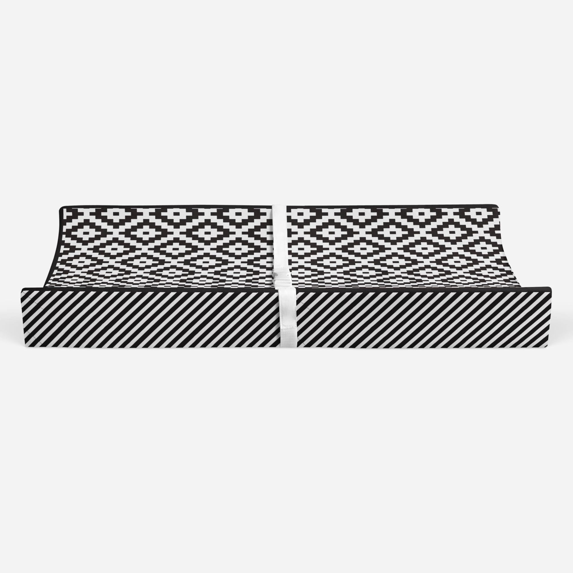 Bacati Love Warp Stripes Diaper Changing Pad Cover, Black/White