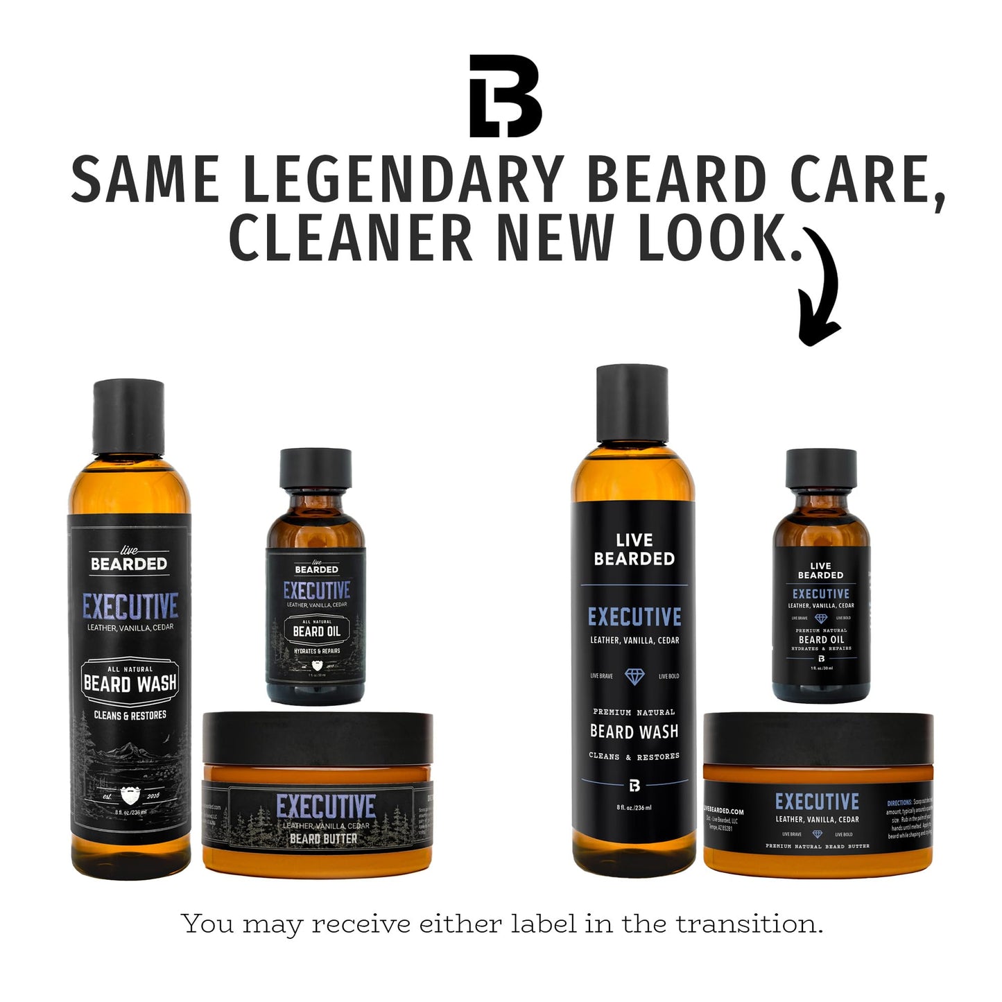 Beard Kit | Live Bearded Made in USA | Beard Bundle (Leather, Cedar, Vanilla - The Executive)