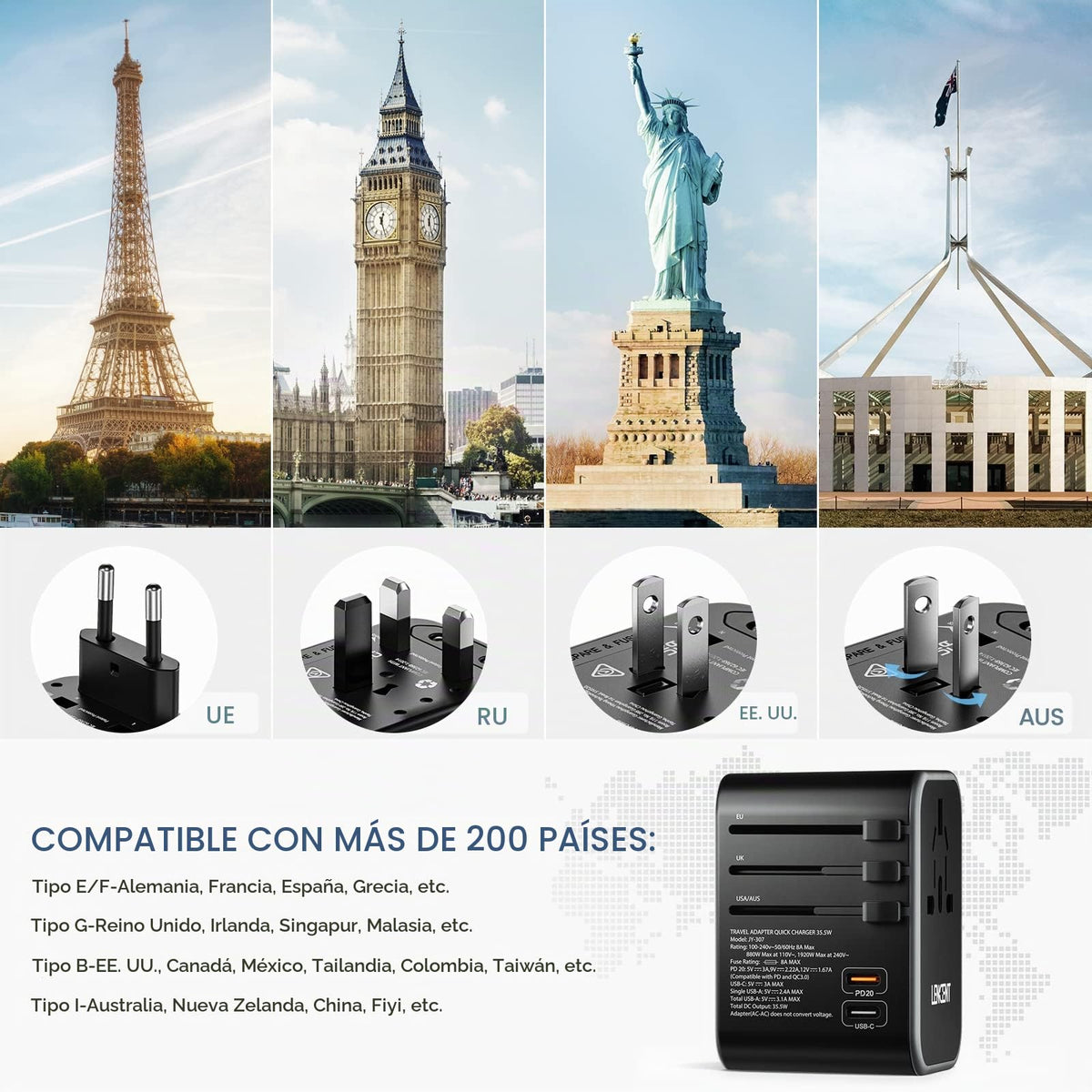 Adaptador de Viaje LENCENT Internacional