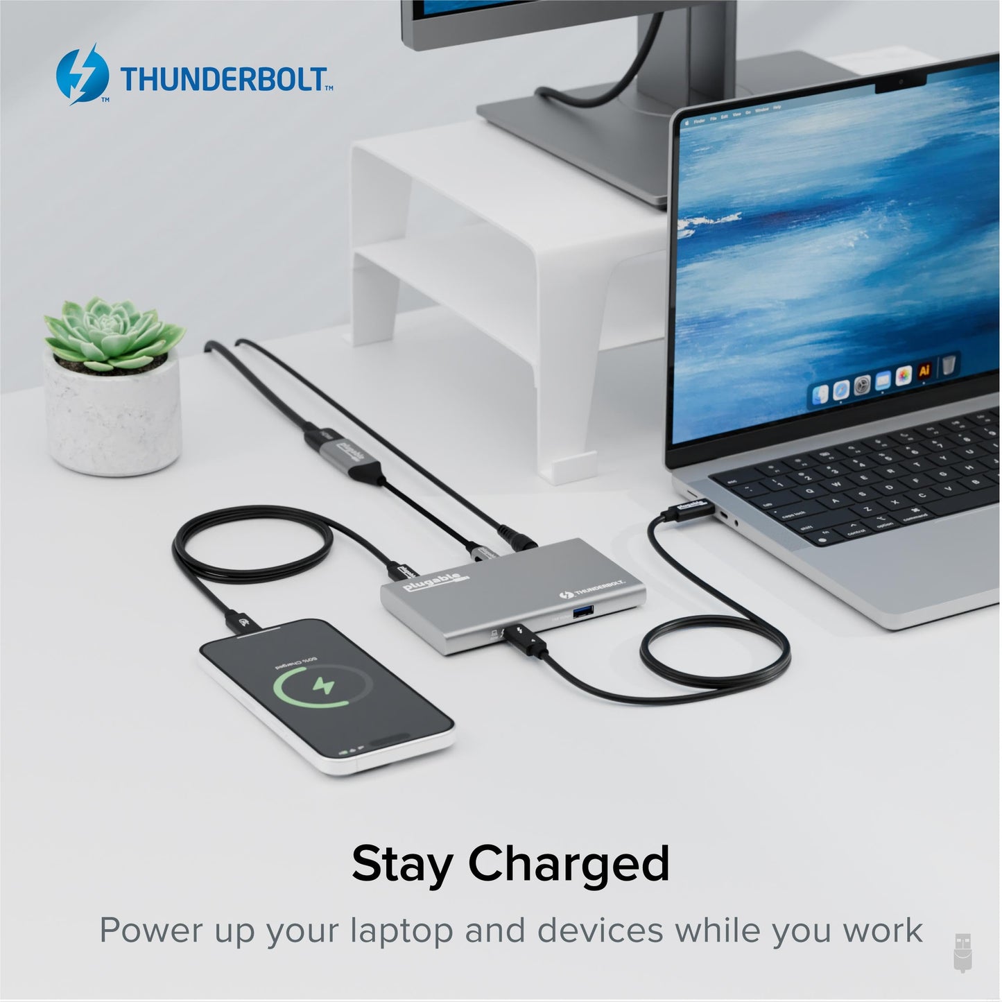 Concentrador USB4 Plugable Negro con Carga de 60 W para Pantalla única 8K o Doble 4K Compatible con Thunderbolt 4 Mac y Windows