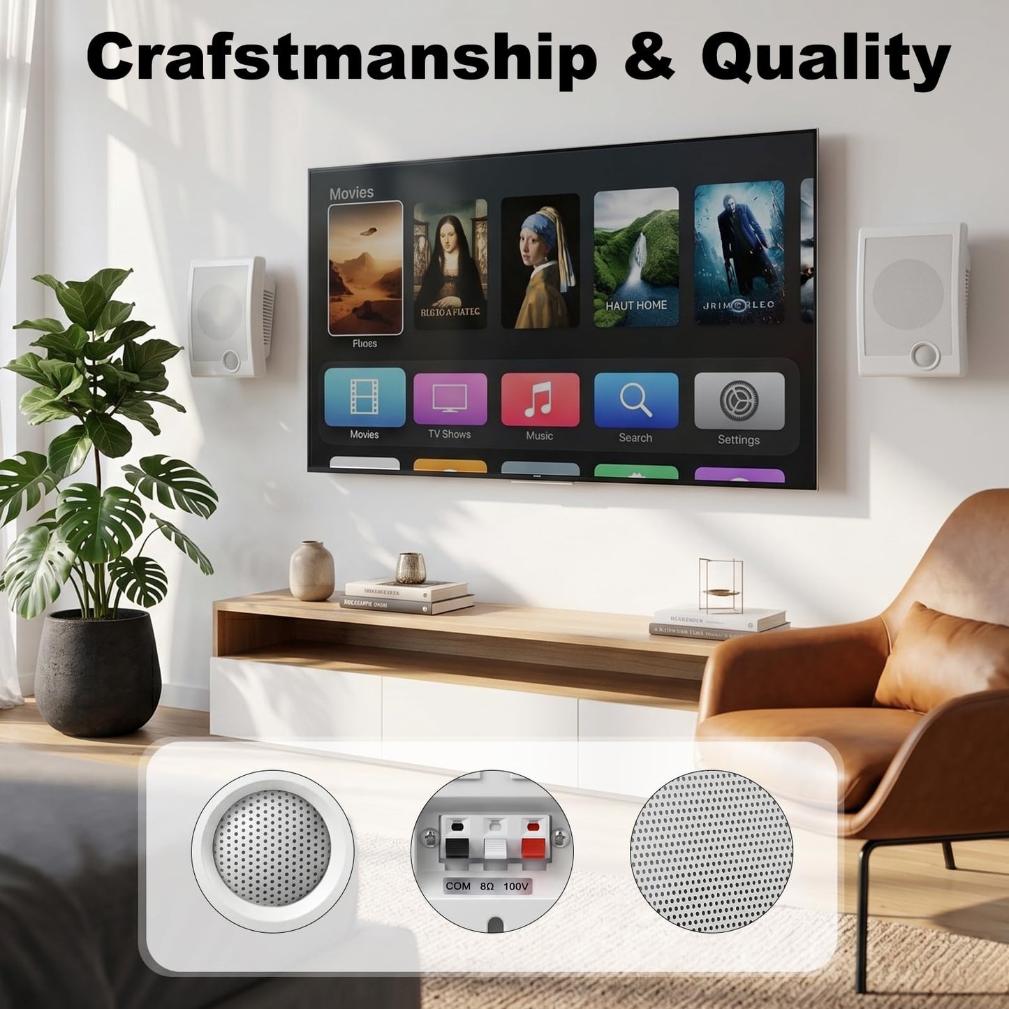 STUDIOFINIX - Altavoces PA montados en la pared de 6 pulgadas, potencia máxima de 240 W, 8 ohmios y 70 V/100 V, modo dual, para cine en casa, comercial, oficina, sistema PA (blanco, par)