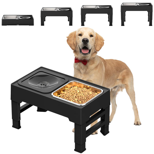 LGNATIUS Cuencos elevados para Perro,Cuencos elevados para Perros Grandes,4 Alturas Ajustables,Plegable,Cuenco de Acero Inoxidable para Agua y Comida,Apto para Perros Grandes, medianos y pequeños.