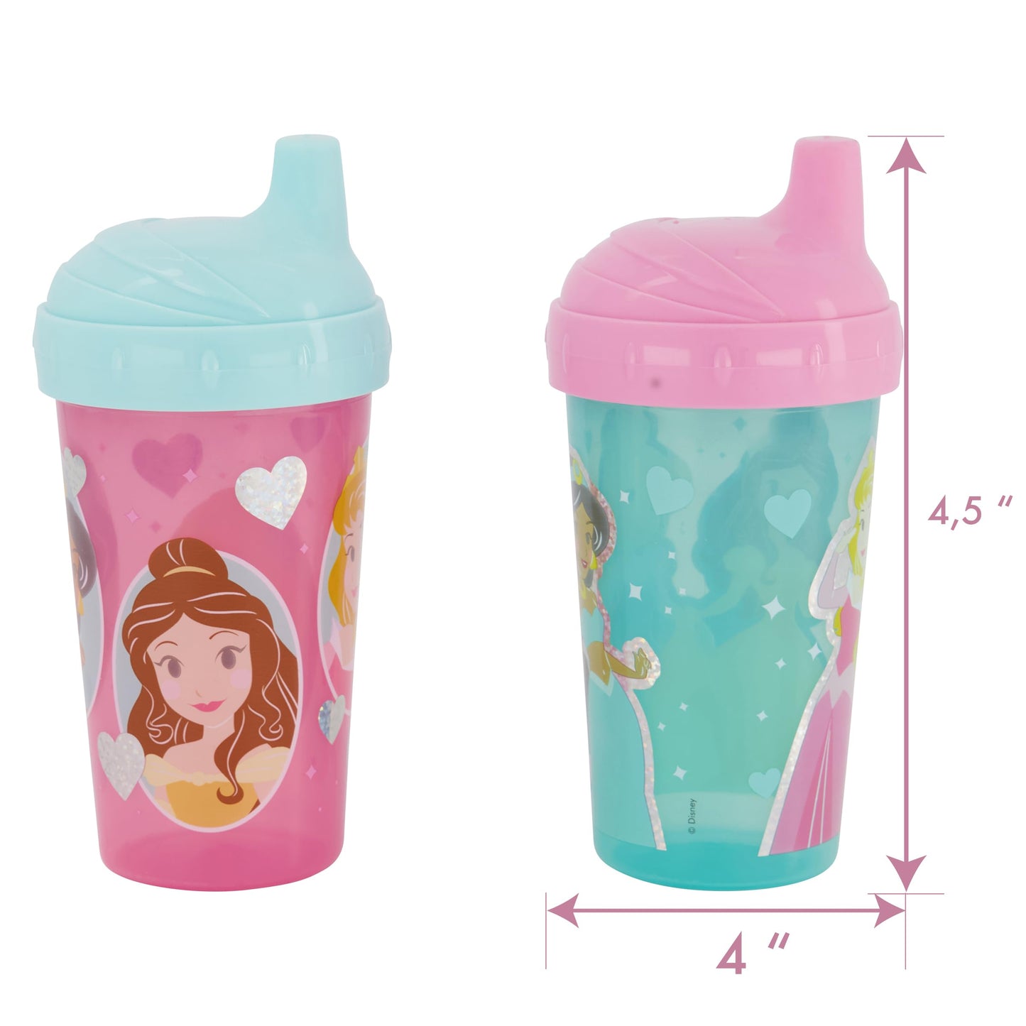 Disney - Vasos para sorbos para niñas | 10 onzas Princess Sipper Cup Pack de dos | Botella de agua de viaje azul duradera a prueba de fugas para niños pequeños