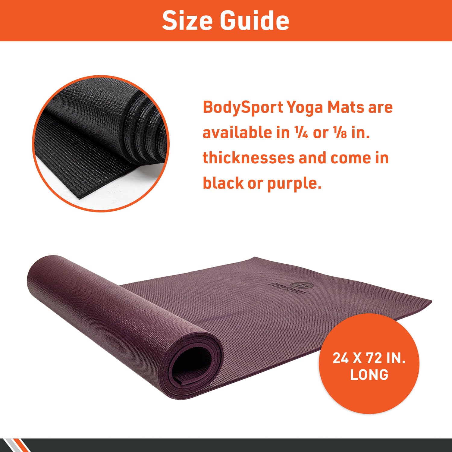 Body Sport Yoga and Fitness Mat, 1/4-Inch, Black