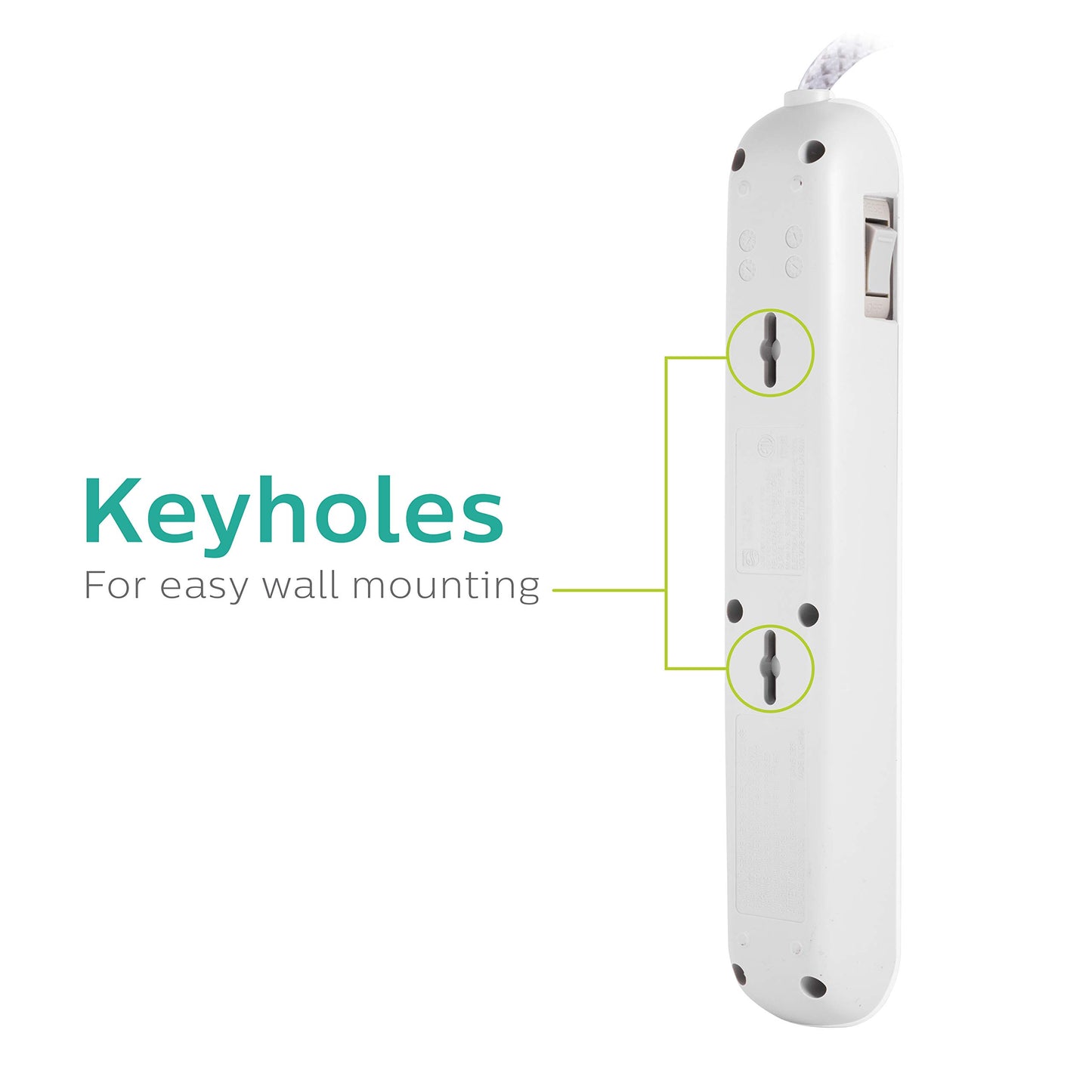 PHILIPS Protector contra sobretensiones de regleta de 4 Salidas con 2 Puertos USB, Cable de alimentación de 1,2 m, Enchufe Plano, 720 Julios, Blanco, SPC6244WCT1 / 37