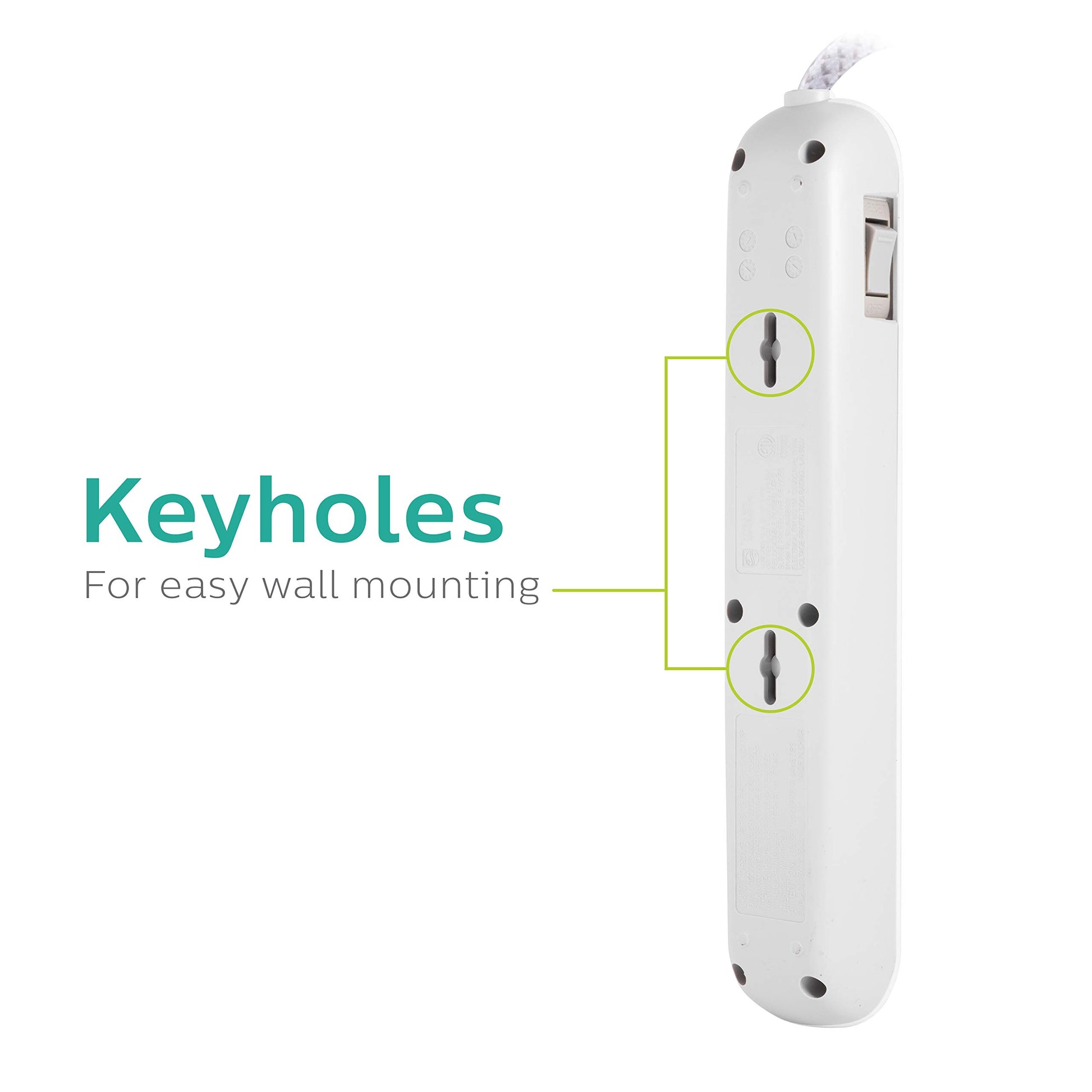 PHILIPS Protector contra sobretensiones de regleta de 4 Salidas con 2 Puertos USB, Cable de alimentación de 1,2 m, Enchufe Plano, 720 Julios, Blanco, SPC6244WCT1 / 37