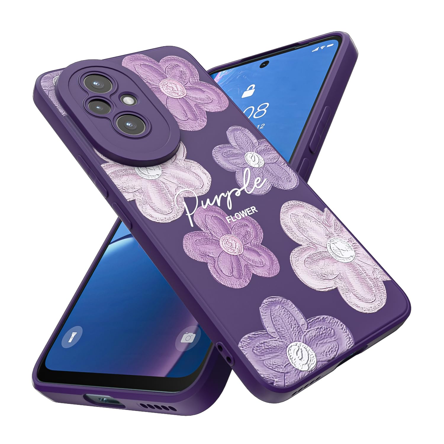 Threehao Funda para Honor 200 Case Uso Rudo, Ultra Delgado Flexible Púrpura Suave TPU Silicona Carcasa con Moda Aesthetic Dibujos Flores, Antigolpes Anti-arañazos Protectora