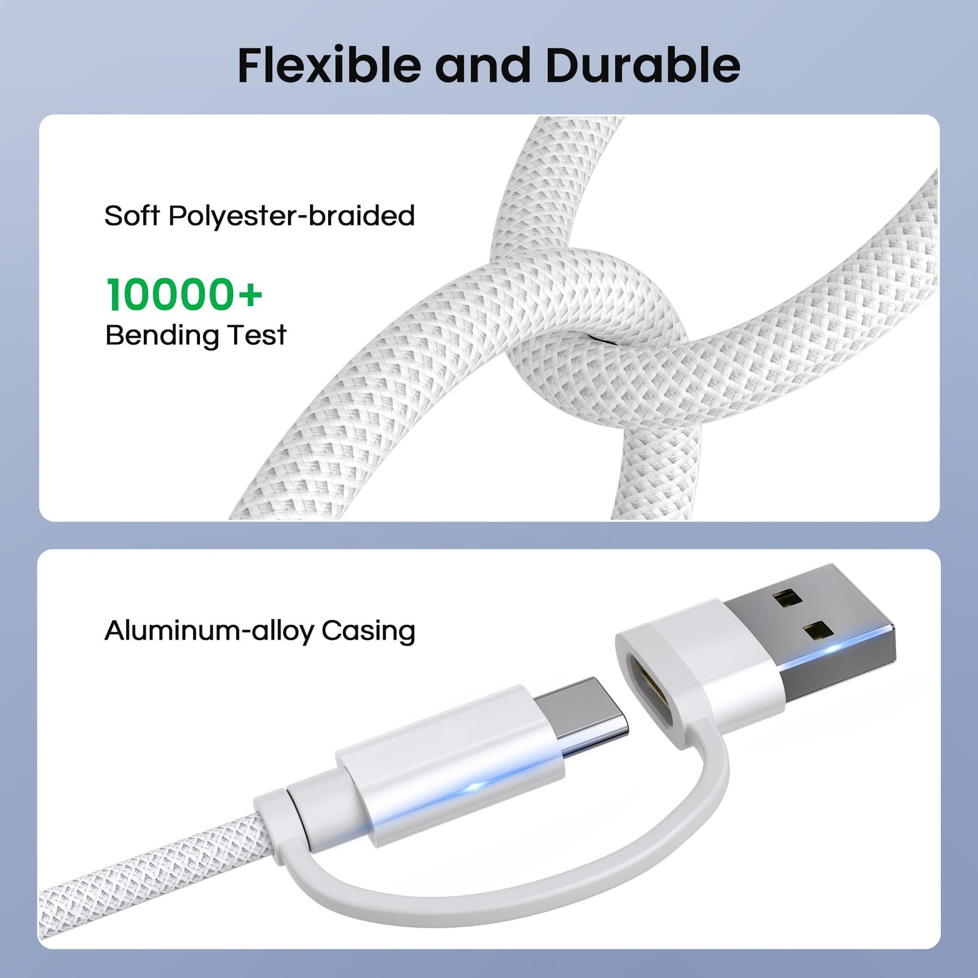 Basesailor Cable cargador múltiple rápido 60W,4 en 1 USB a USBC 2M,con USB A/Lightning/Type C para iPhone 15 14 13 12 11 Mini Max,Apple iWatch 9 8,MacBook Pro,iPad Air,S25 S24 S23 S22 Plus Ultra,16,17
