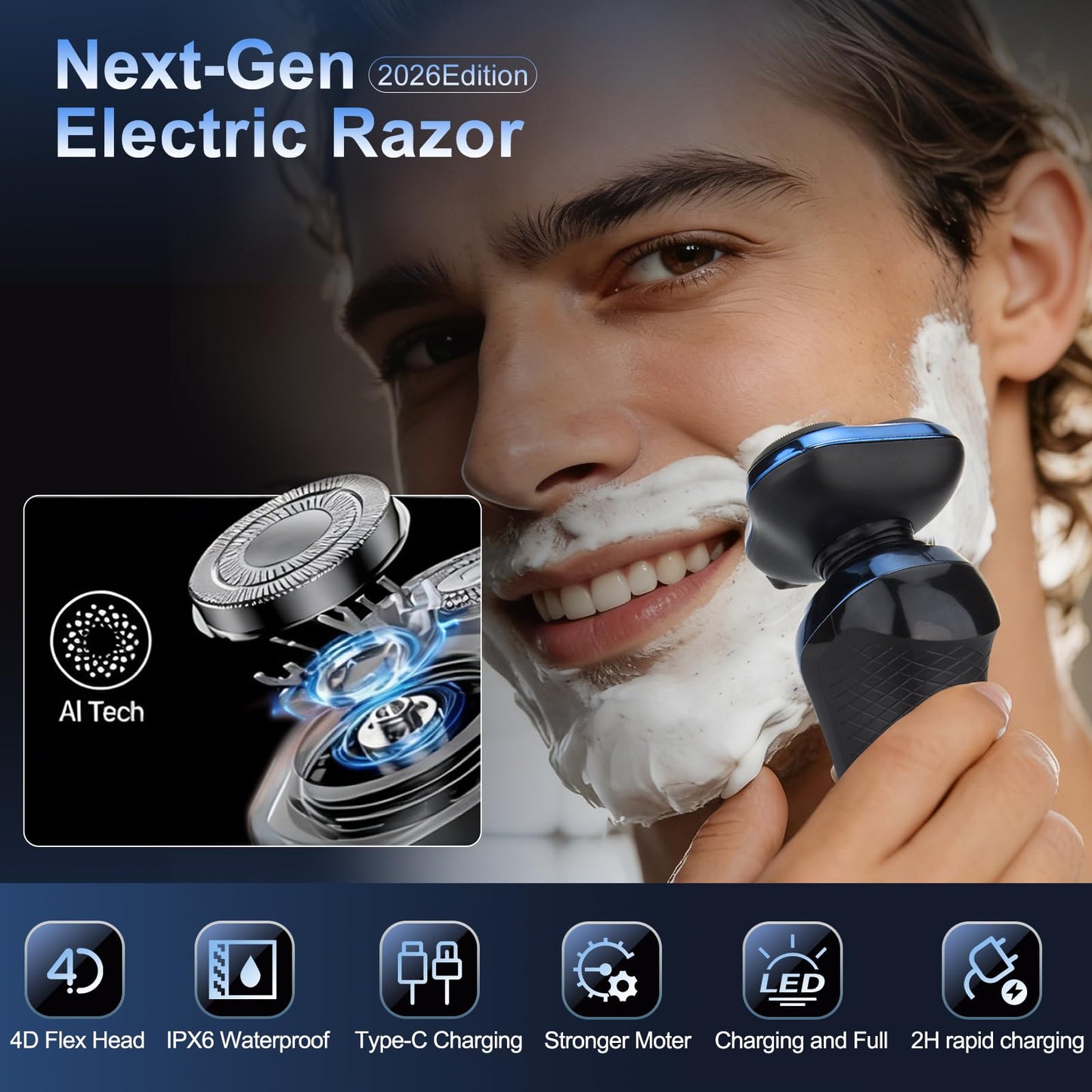 Handsomeface Electric Razor for Men Shavers Face Man Dry Wet Waterproof Rotary Shaver Cordless USB Rechargeable Gift Husband Dad Shaving Machine 30.15, 0.4-Dark Green