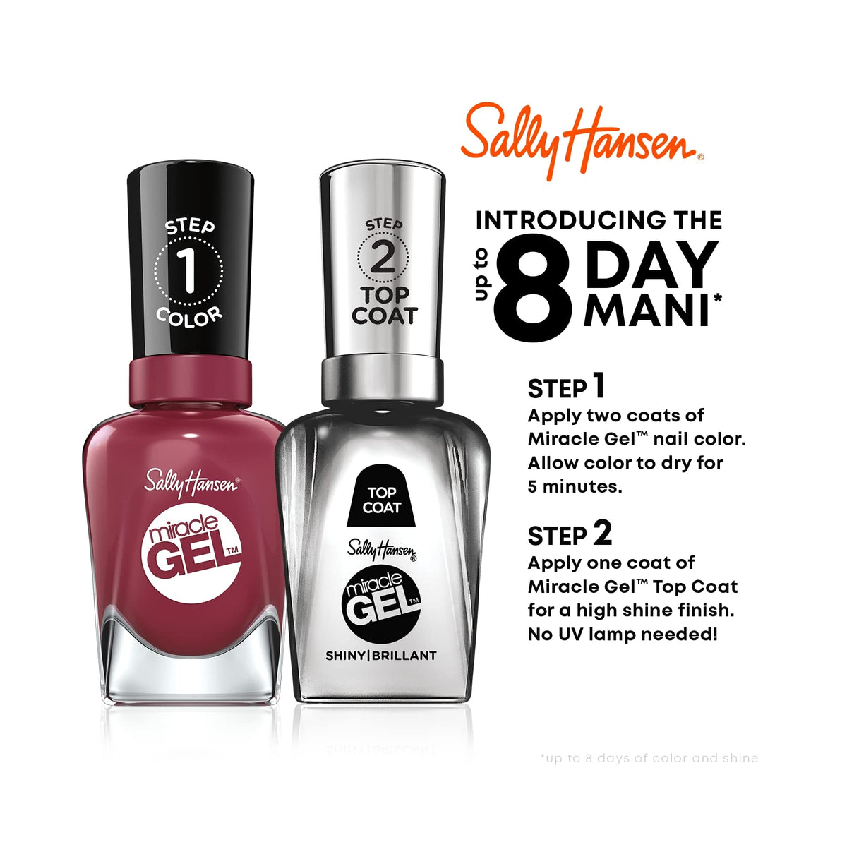 Sally Hansen Miracle Gel Nail Polish, Shade Get Mod 789 with Shiny Top Coat Duo Pack (el embalaje puede variar)