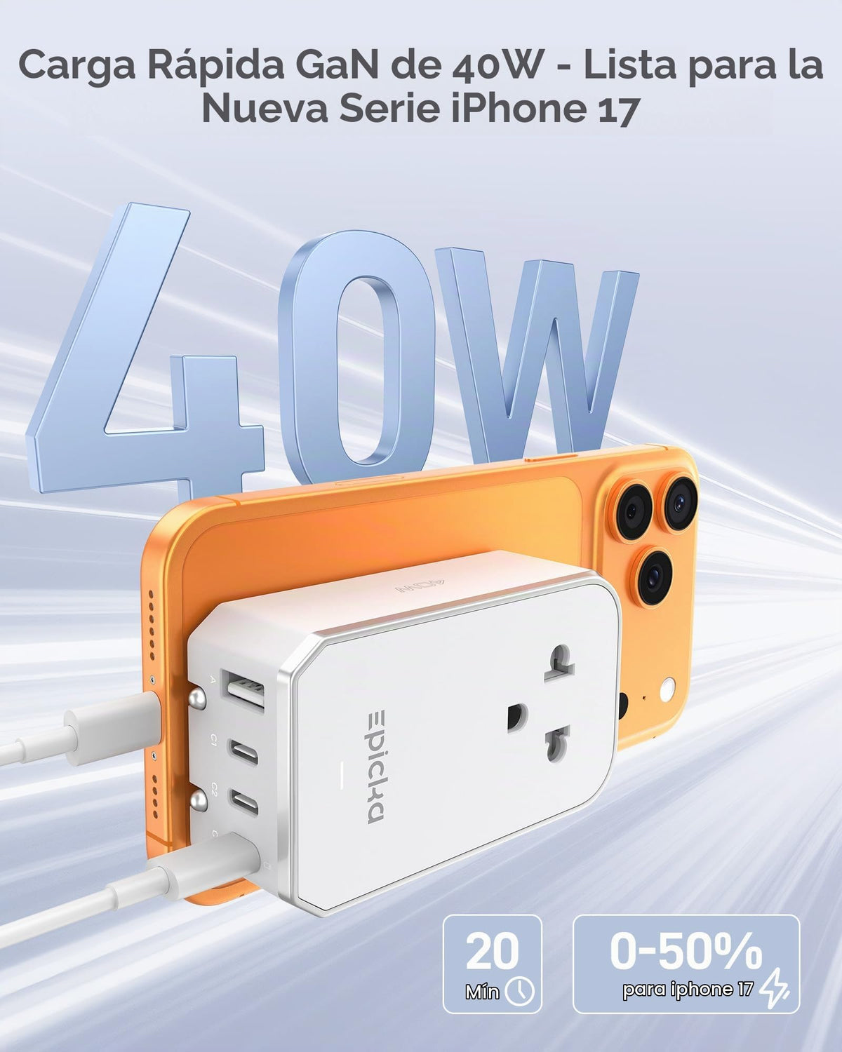 Adaptador de Viaje Universal EPICKA Blanco con Carga Rápida PD para Estados Unidos