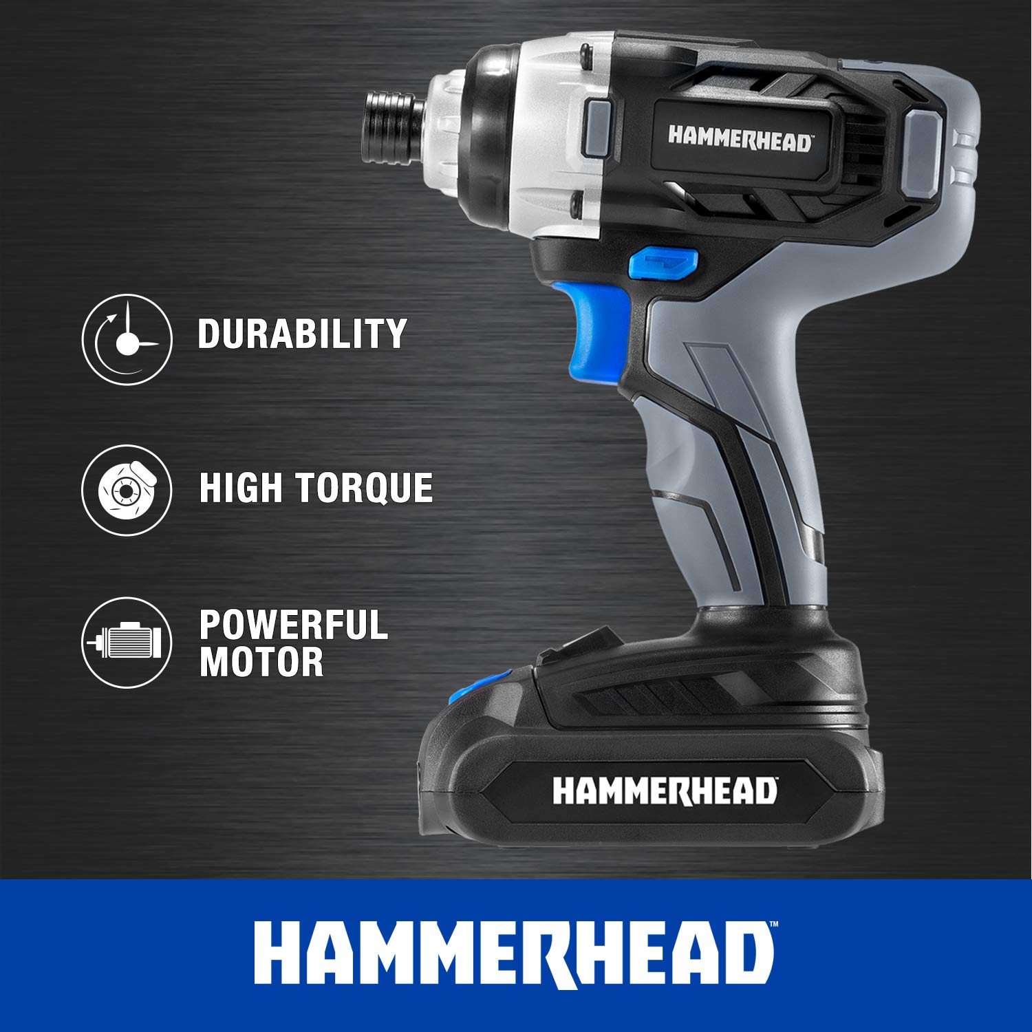 Hammerhead - Kit de 2 herramientas inalámbricas de 20 V Taladro y destornillador de impacto con batería de 1.5 Ah y cargador - HCC2020