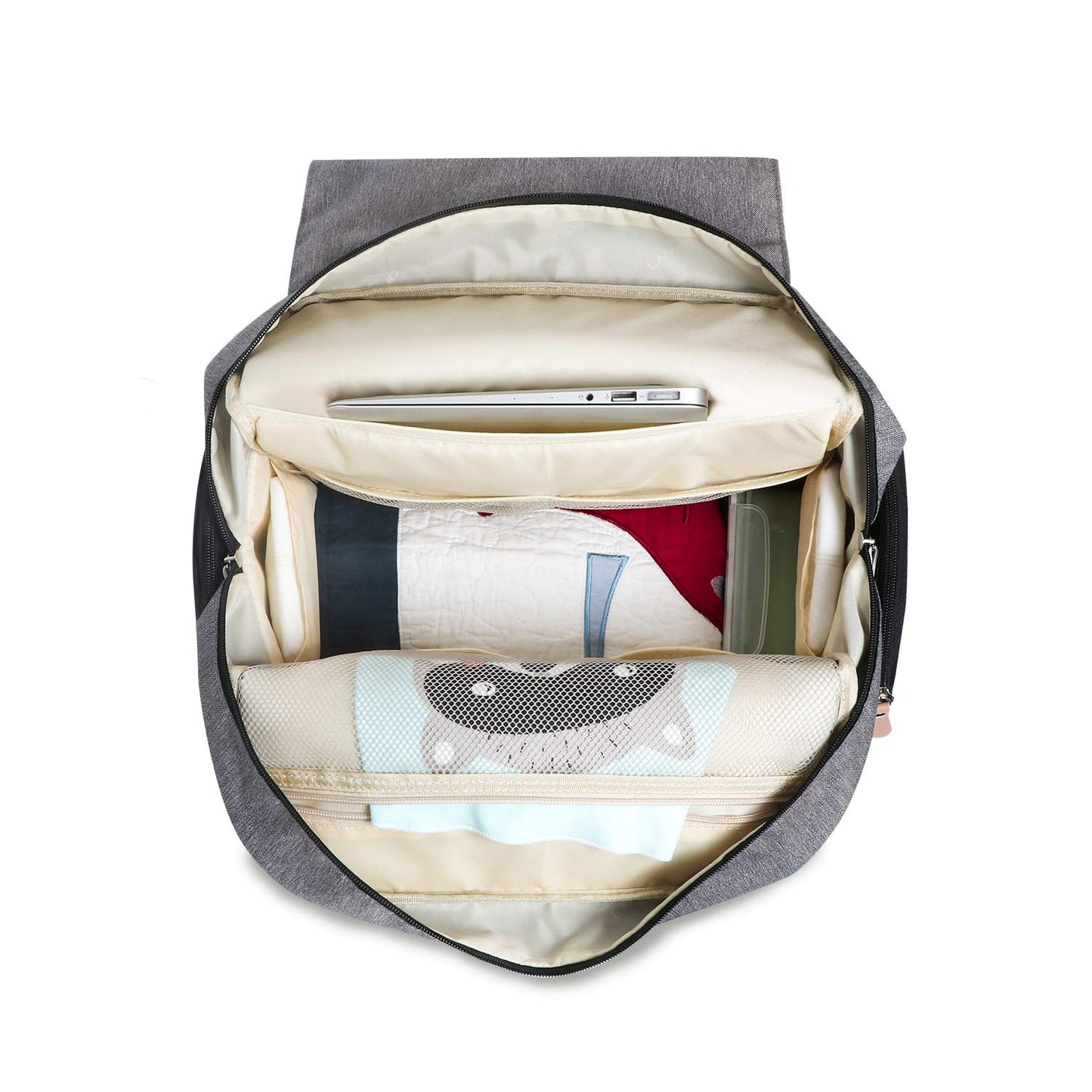 Alexia Land Mochila para Pañales de Gran Capacidad, Diseño Abierto y Tela Impermeable, Unisex, Gris Nuevo Blanco