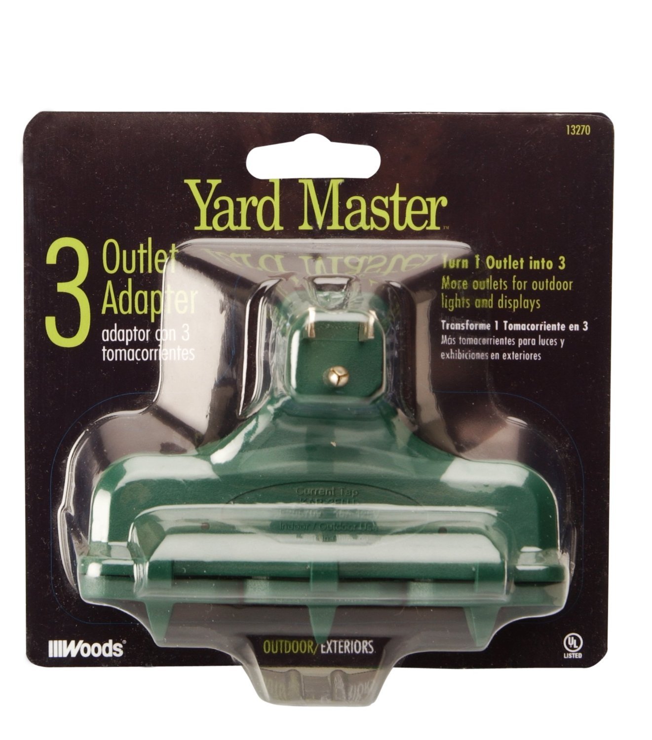 Woods Adaptador de 3 salidas para exteriores o interiores, verde, resistente a la intemperie, Ángulo a la derecha, Verde, 1-Pack