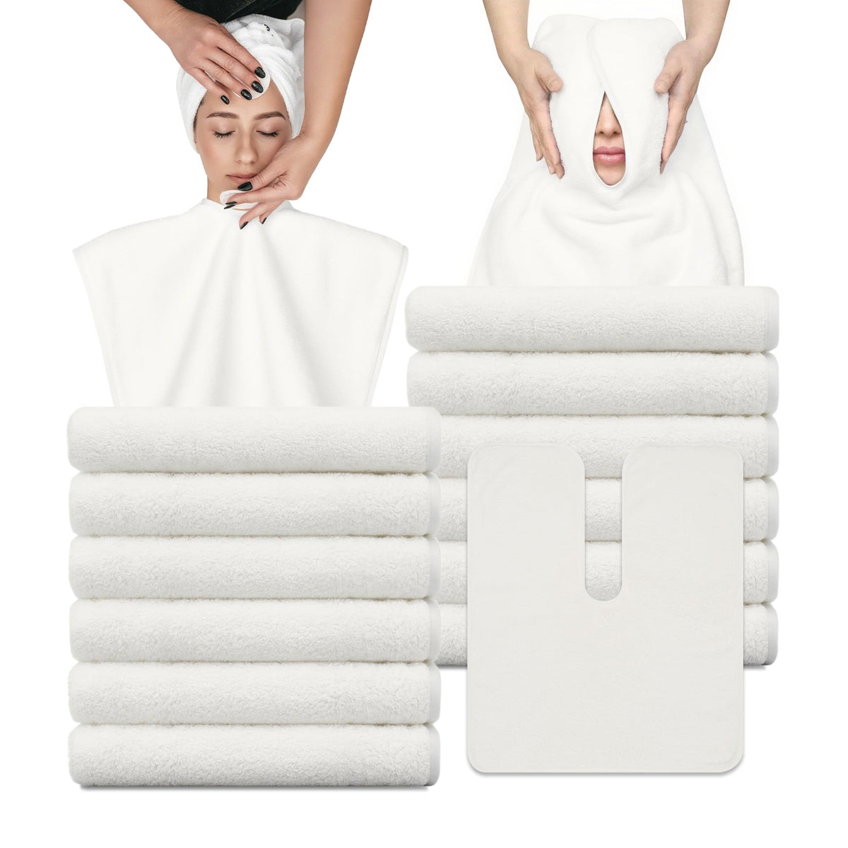 MAYOKEN 12 toallas faciales de microfibra en forma de U para esteticistas, toallas de spa ultra suaves y absorbentes para masaje, vapor facial y cuidado de la piel (blanco cálido)