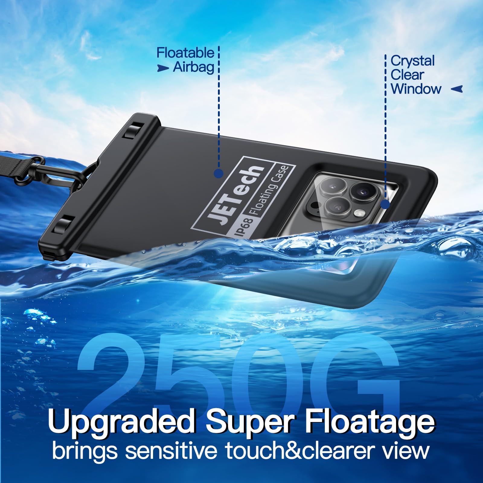 JETech Flotante Bolsa Estanca Móvil, 2 Unidades Funda Impermeable iPhone 16e 16 15 14 Pro MAX Plus, Galaxy S25 S24 S23 Ultra, Pixel 10 Series y Otros hasta 7 Pulgadas, Bolsa Seca IPX8