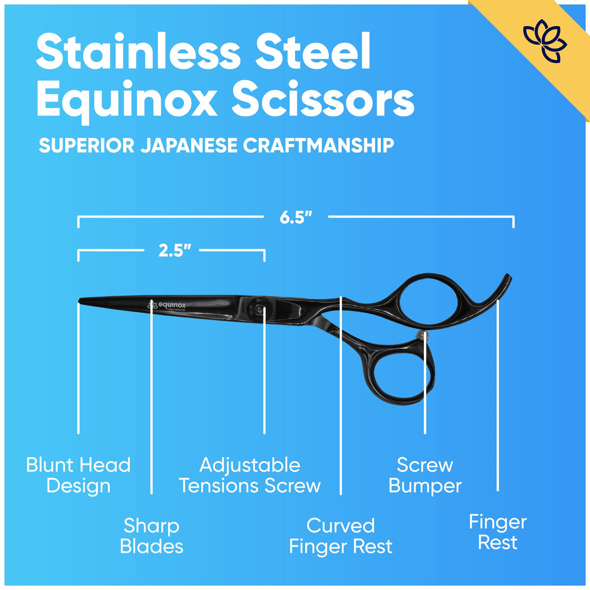 Equinox Professional Razor Edge Series - Tijeras de corte de pelo de peluquero – Tijeras japonesas de acero inoxidable – Longitud total de 6.5 pulgadas – Tornillo de tensión de ajuste fino – Tijeras premium para corte de pelo