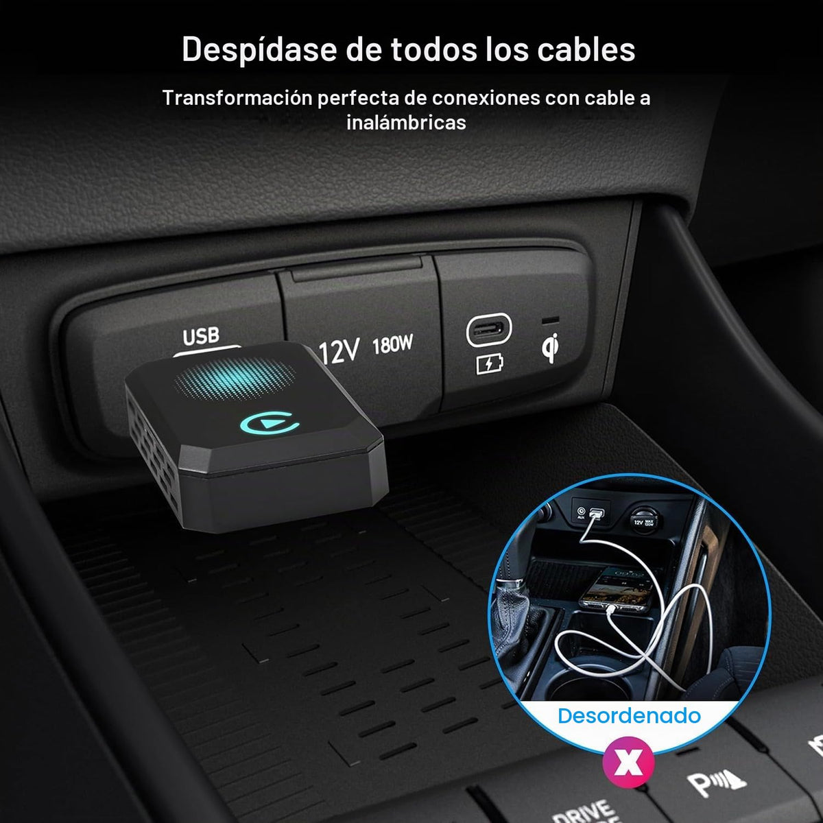Adaptador Inalámbrico iPhone USB-C USB CarPlay Cable a Inalámbrico