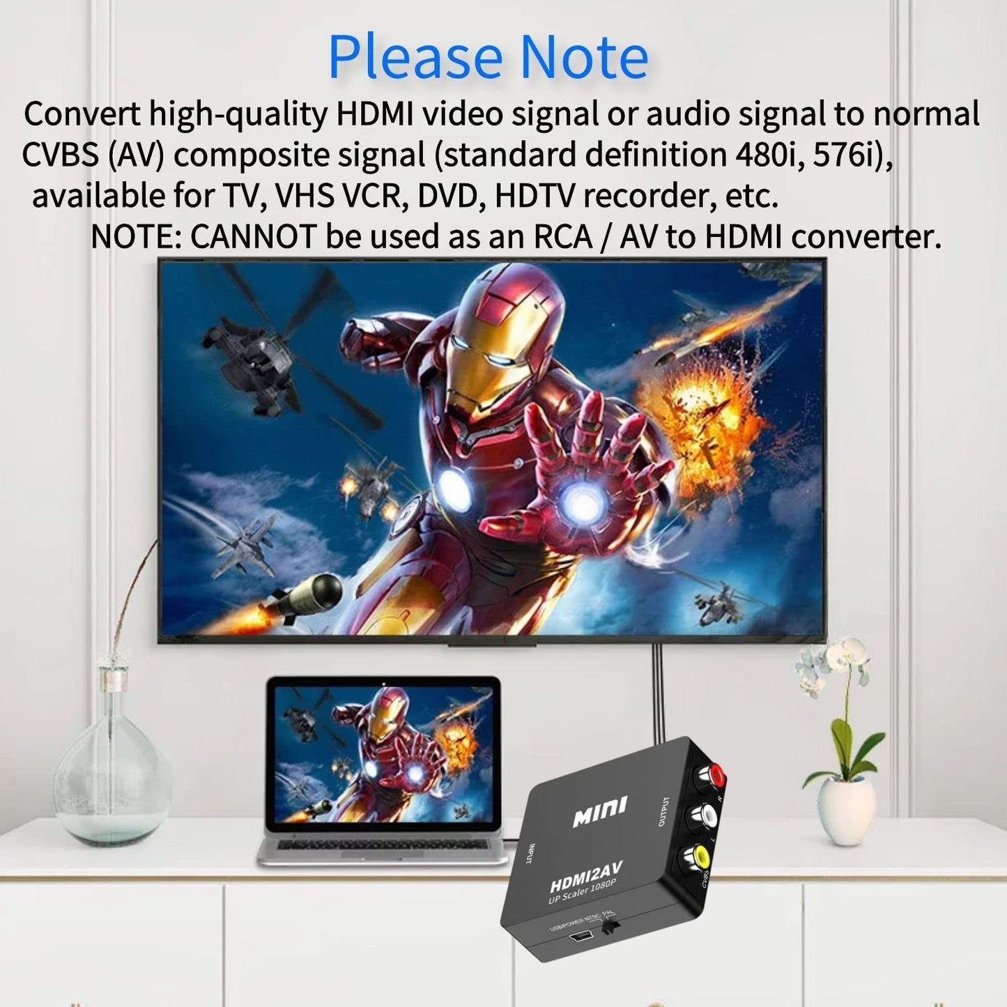 SZJUNXIAO Adaptador HDMI a RCA, HDMI a RCA Convertidor, 1080p HDMI a AV 3RCA CVBs Video Compuesto Adaptador de Audio paraTV/DVD/PC/Blue-Ray DVD/PS3/VHS/VCR