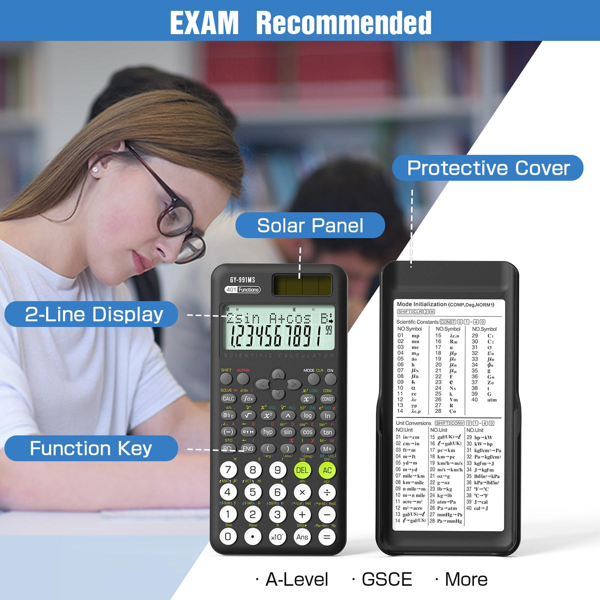 Calculadora Científica NEWYES Negra con 401 Funciones y Pantalla de Doble Fila para Estudiantes y Profesores