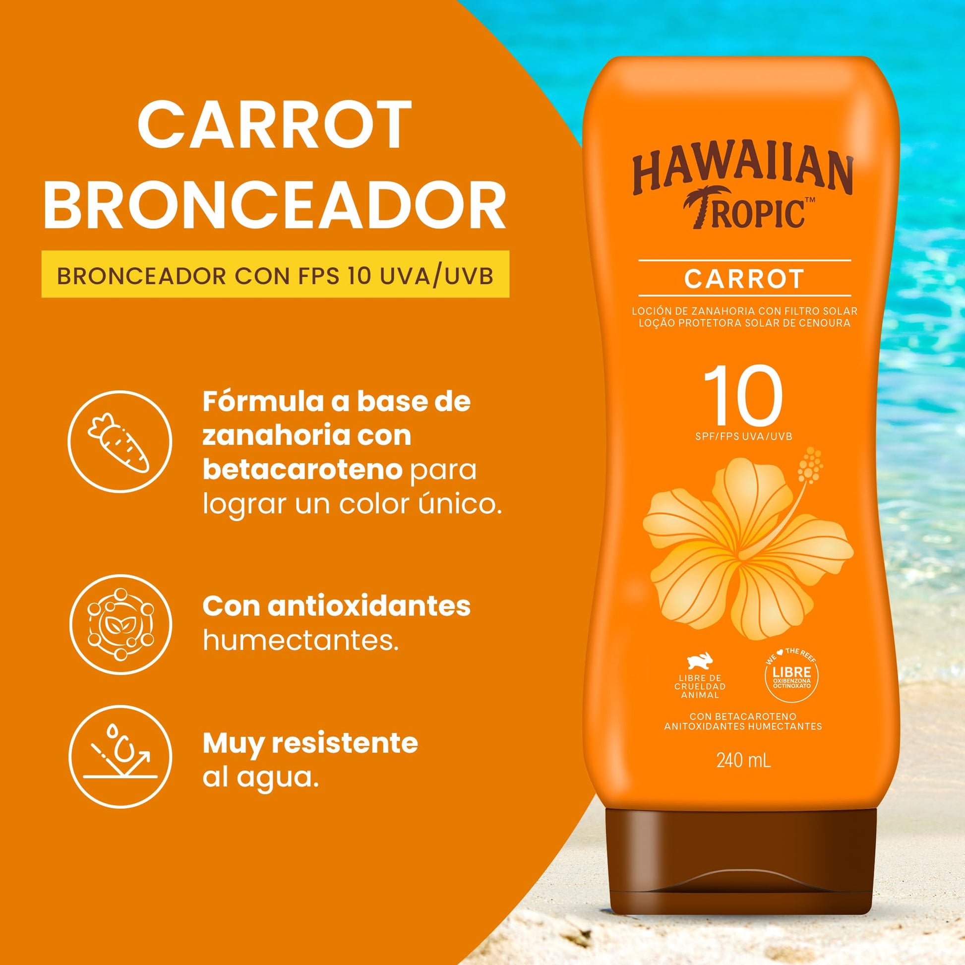 Hawaiian Tropic Carrot Protector Solar 10 FPS Loción de 240ml
