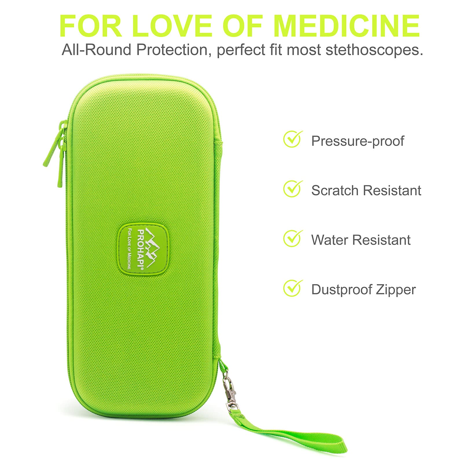 Estuche para Estetoscopio PROHAPI Verde Neón con Ranura para ID Compatible con 3M Littmann/ADC/Omron/MDF