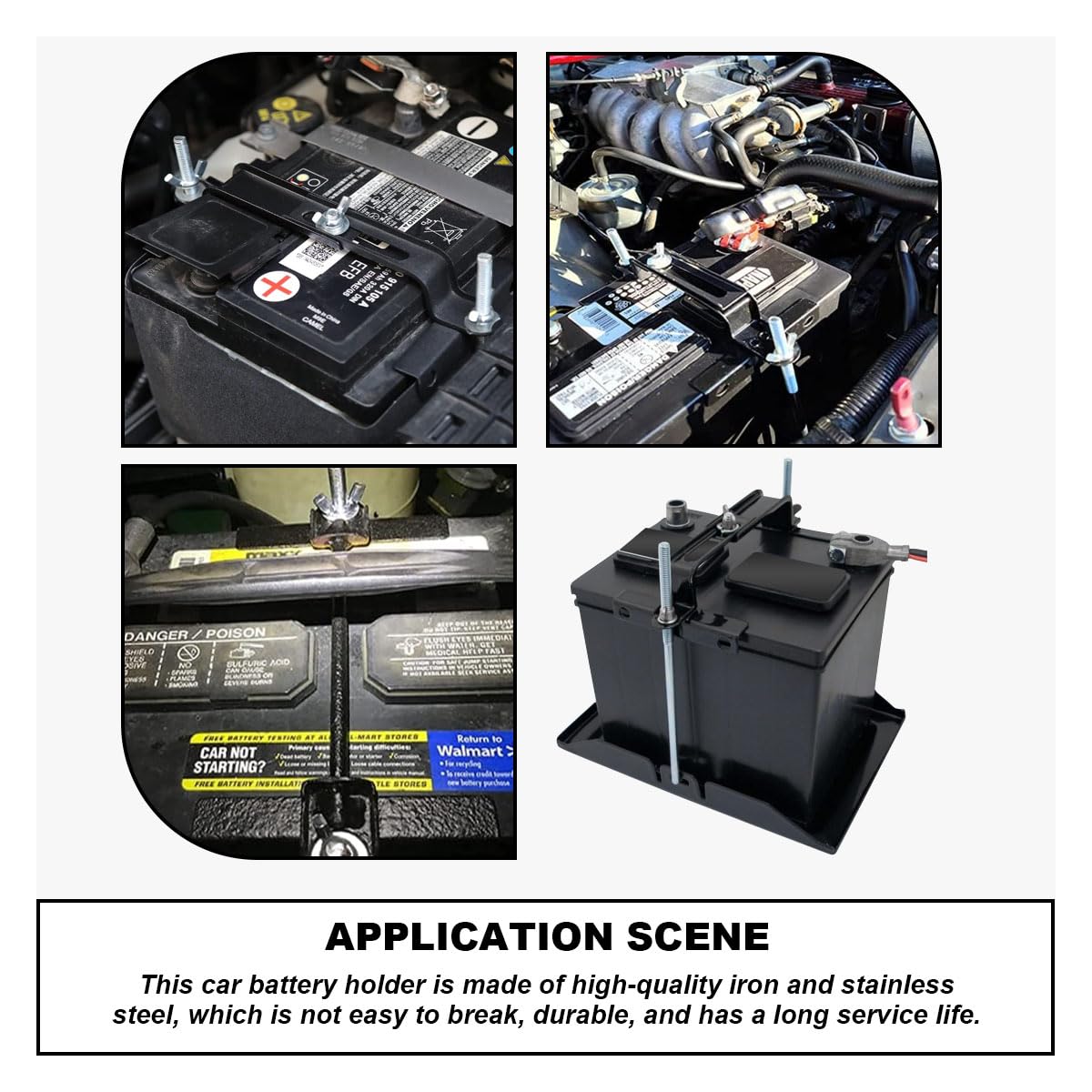 Kit de sujeción de batería de coche, soporte ajustable para amarre de batería, barra transversal universal de batería con tornillo J, soporte de sujeción de batería automático, kit de soporte de