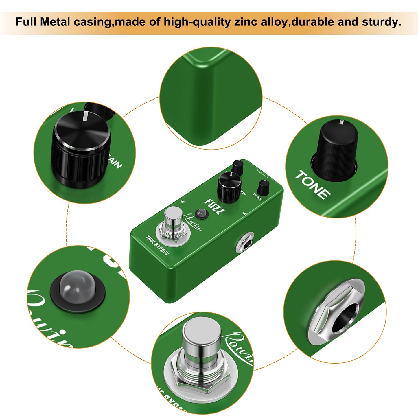 Rowin - Fuzz - Pedal analógico para guitarra eléctrica/bajo, True Bypass - LEF-306
