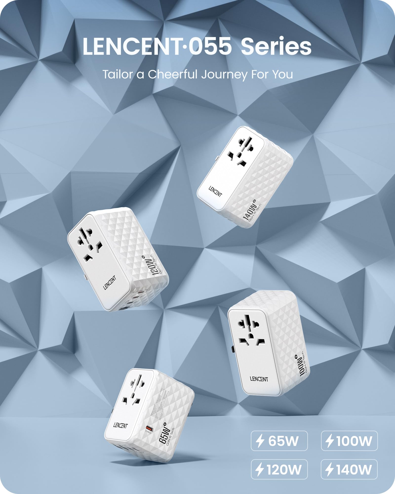 LENCENT Adaptador Universal de Viaje, 120W Internacional con 1 USB y 3 USB-C PD Carga Rápida, Cargador Europeo con Enchufe Tipo A/C/G/I para USA/UE/Reino Unido/Australia, Blanco