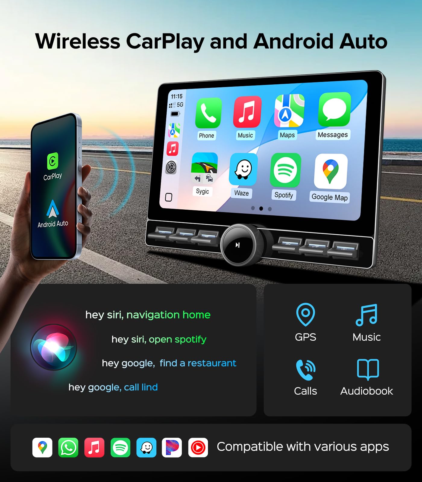 Estéreo de coche 4G+64GB para Jeep Wrangler JK 2007-2018, Dodge Ram 1500 2500 Radio de actualización - CarPlay inalámbrico Android Auto con botón de volumen físico, pantalla táctil QLED, cámara de
