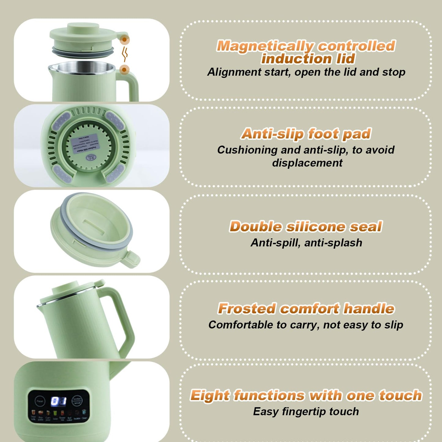 Máquina de Leche de Soja Automática 600ml Verde con Función para Leche de Nueces y Almendras