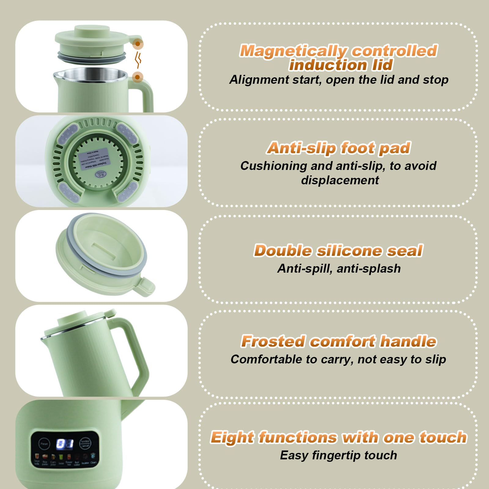 Máquina de Leche de Soja Automática 600ml Verde con Función para Leche de Nueces y Almendras