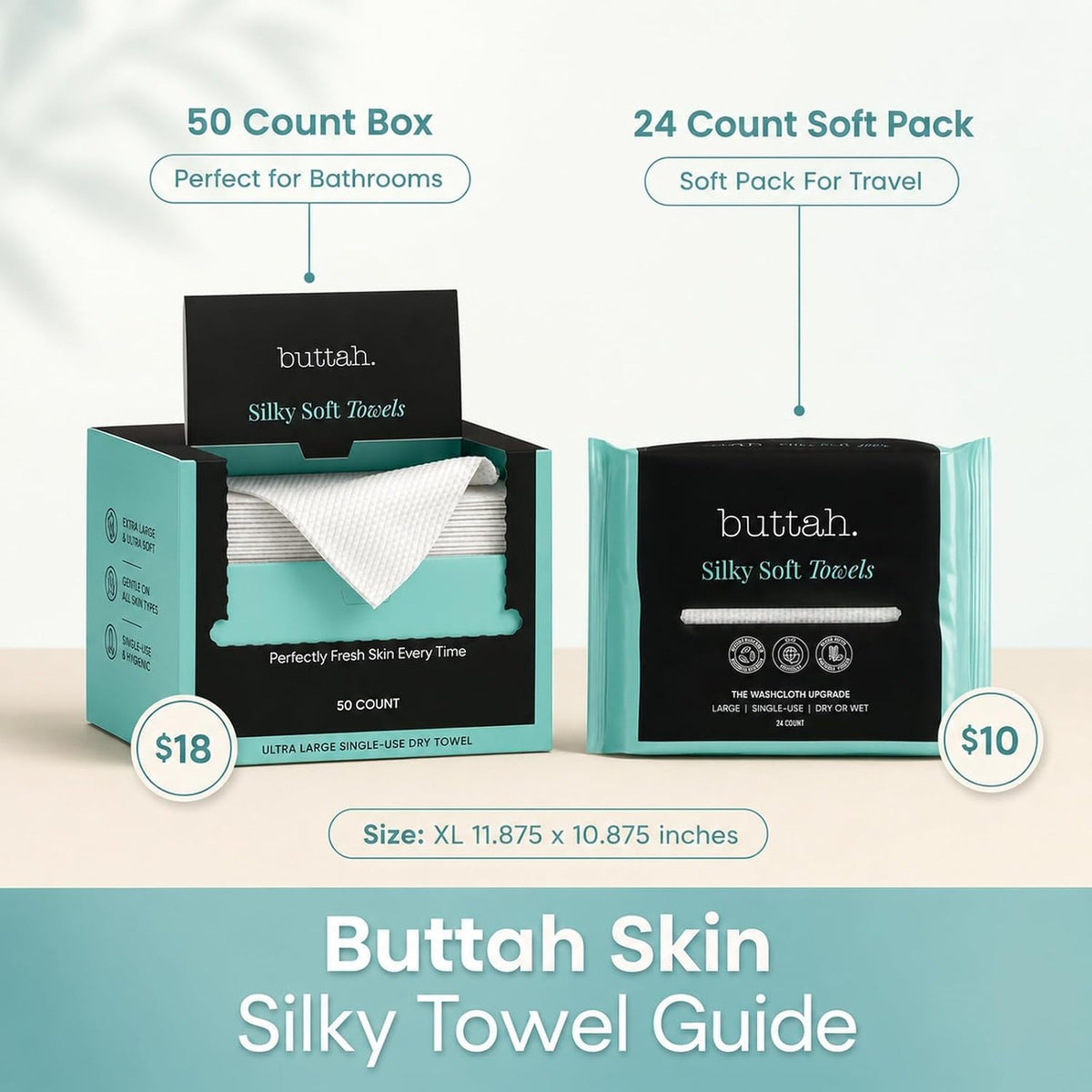 buttah. by Dorion Renaud Toallas faciales desechables Buttah Skin, paquete de 24 unidades: toallas extra gruesas, suaves y grandes para pieles sensibles, viajes y desmaquillado.