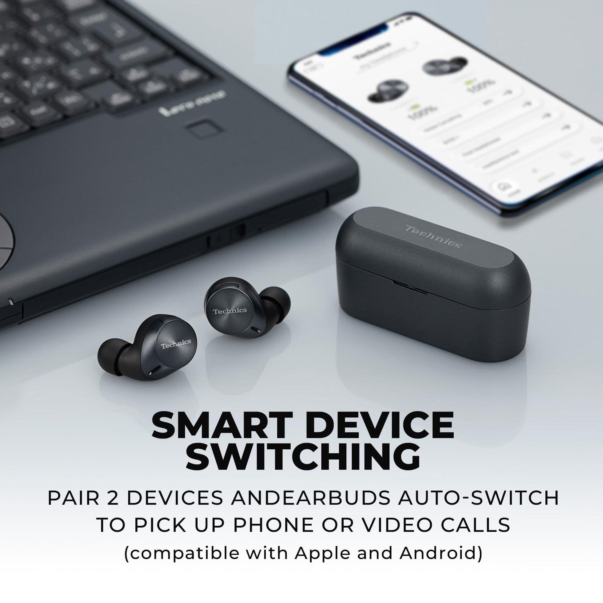 Technics Audífonos de inserción inalámbricos con Advanced Noise Cancelling, audífonos con Bluetooth de Alta fidelidad, conectividad Multipunto, Gran Calidad de Llamada con JustMyVoice - EAH-AZ60-K