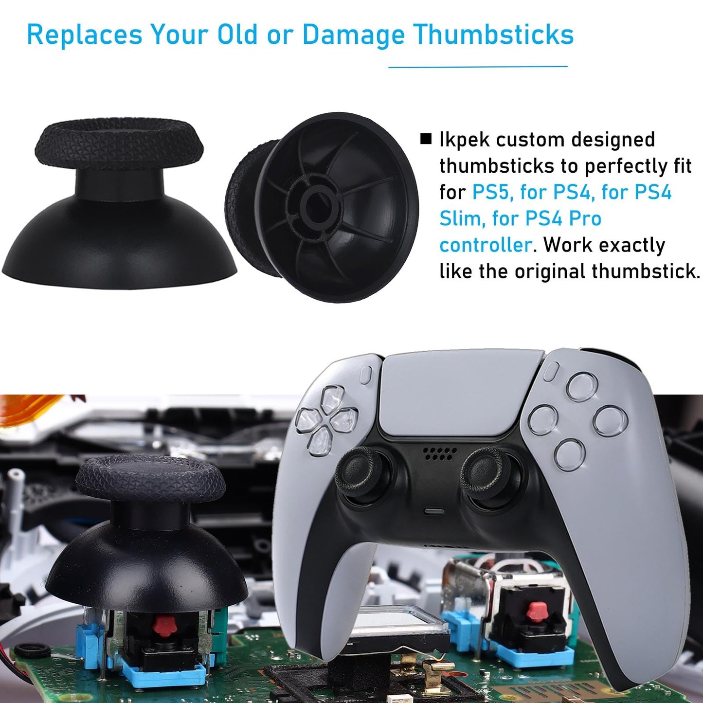 Ikpek 2 Pack Joysticks for DualSense PS5 TMR Electromagnetic Joystick Replacement for Sony PlayStation 5 PS5 Controller Anti-Drift Sticks with Repair Accessories Parts