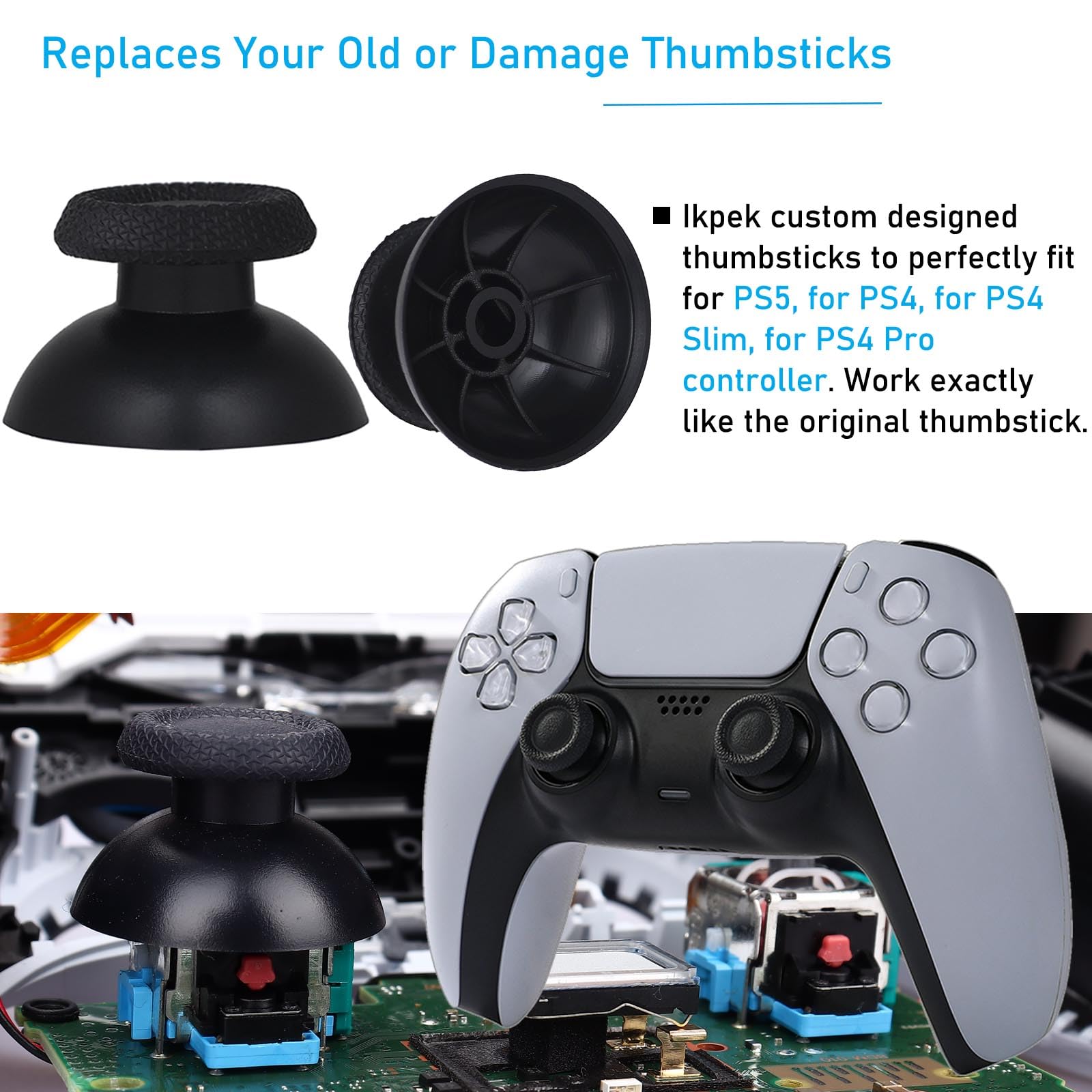 Ikpek 2 Pack Joysticks for DualSense PS5 TMR Electromagnetic Joystick Replacement for Sony PlayStation 5 PS5 Controller Anti-Drift Sticks with Repair Accessories Parts