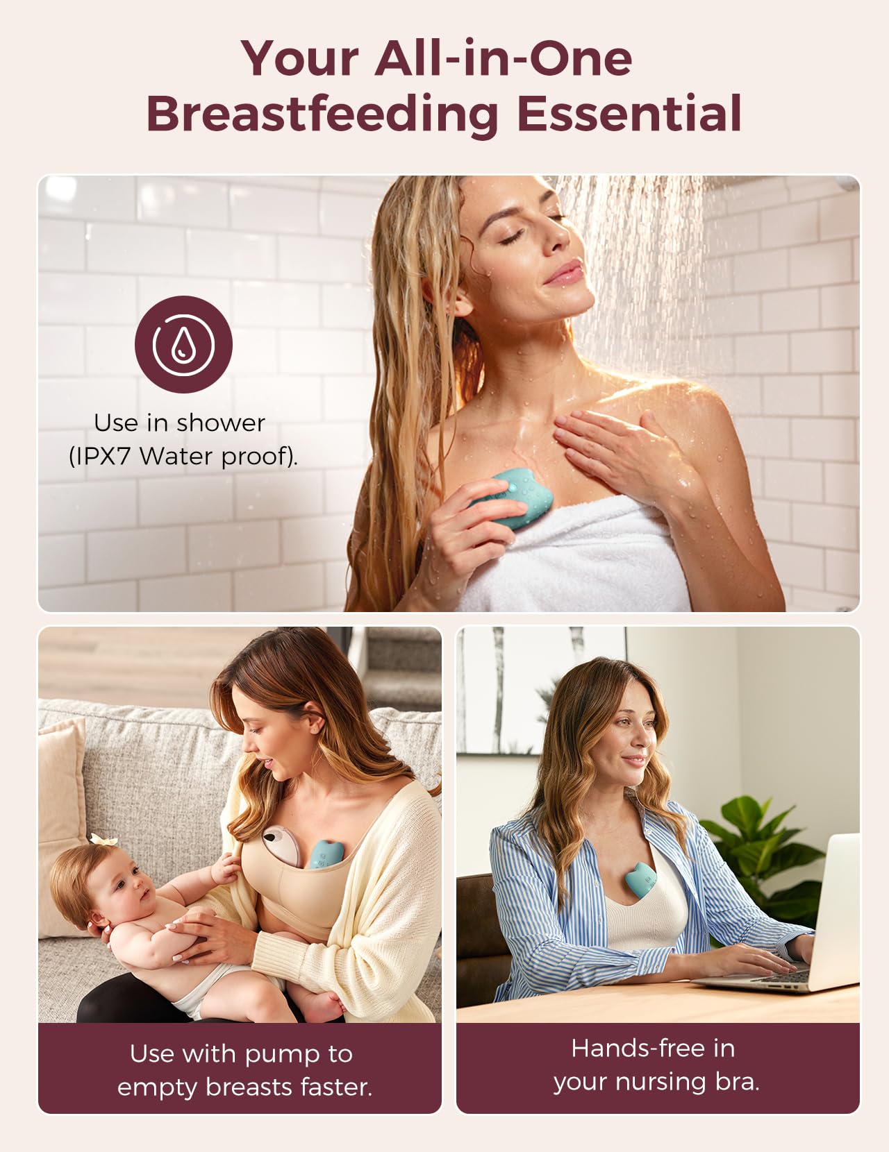 Momcozy A1Pro Masajeador Eléctrico de Lactancia, Vibración Profunda y Calentamiento Rápido para una Extracción Eficiente, Función de Memoria y Carga Rápida, para Postparto, Azul-Verde