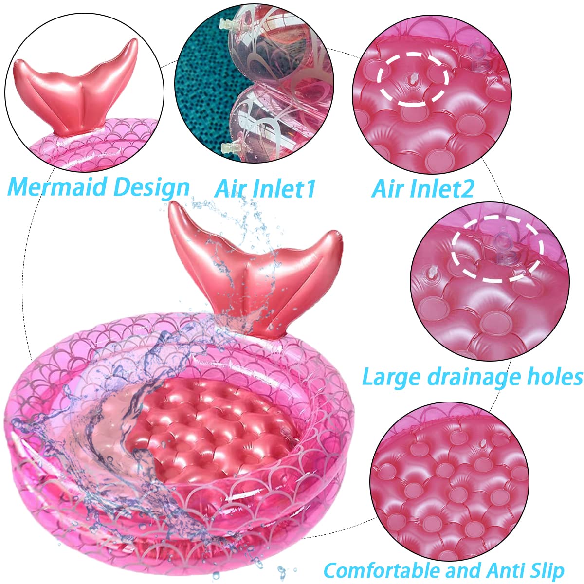 Piscina Inflable Sirena Redonda Diversión Acuática para Niños
