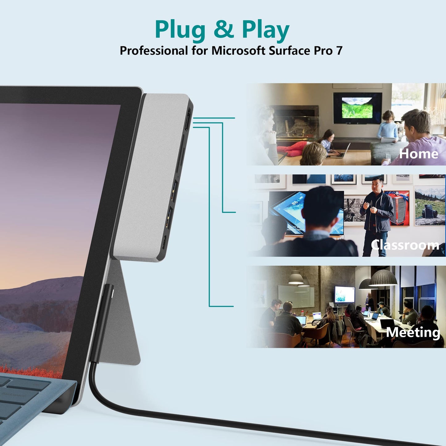 Estación de Acoplamiento Surface Pro 7 Hub HDMI 4K Adaptador para Microsoft Surface Pro 7