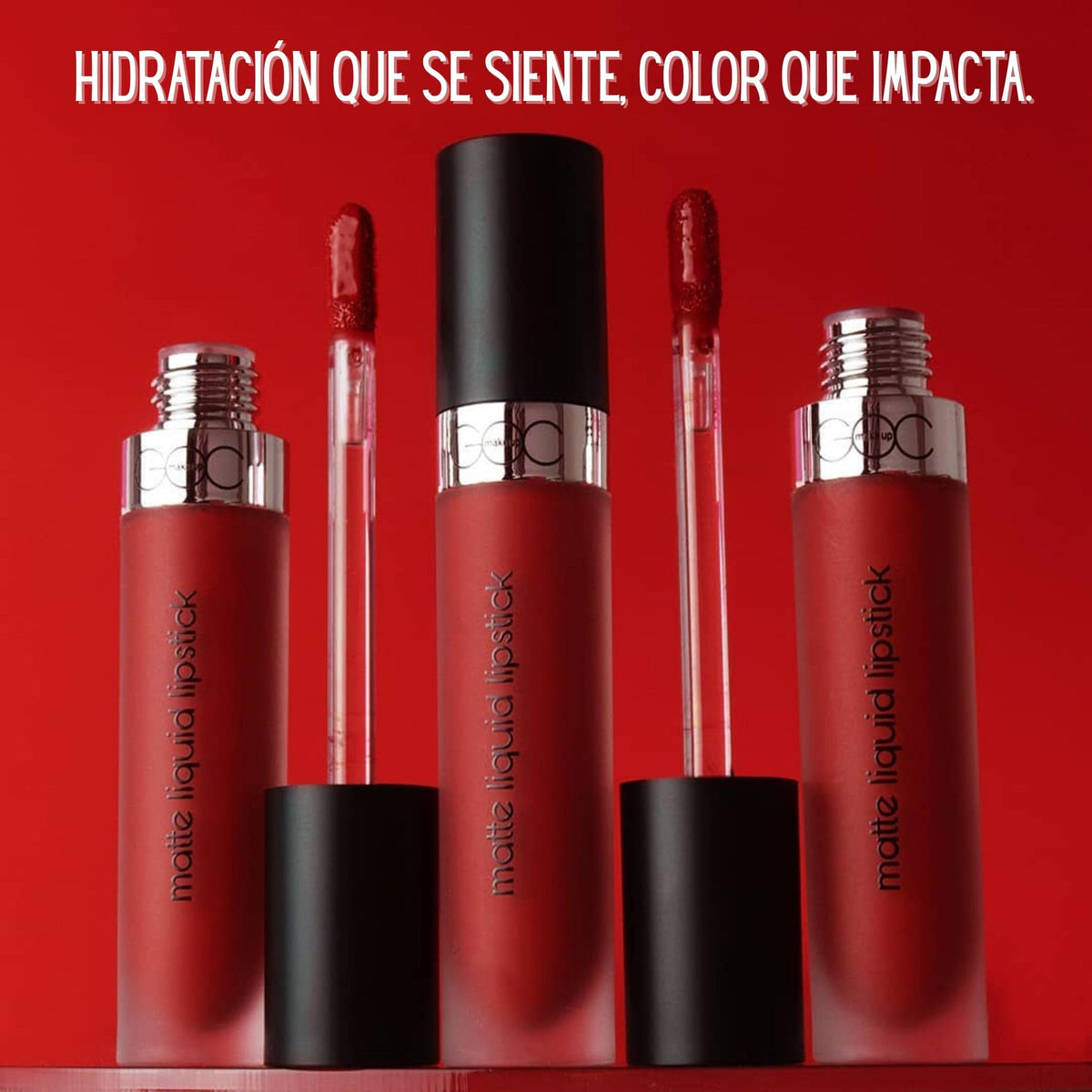 GOC, Labial liquido matte, Matte Liquid Lipstick, Resistente al agua, Larga Duración, No Reseca los labios ni cuartea, Sin manchas, Color Firery Red, GMLC06